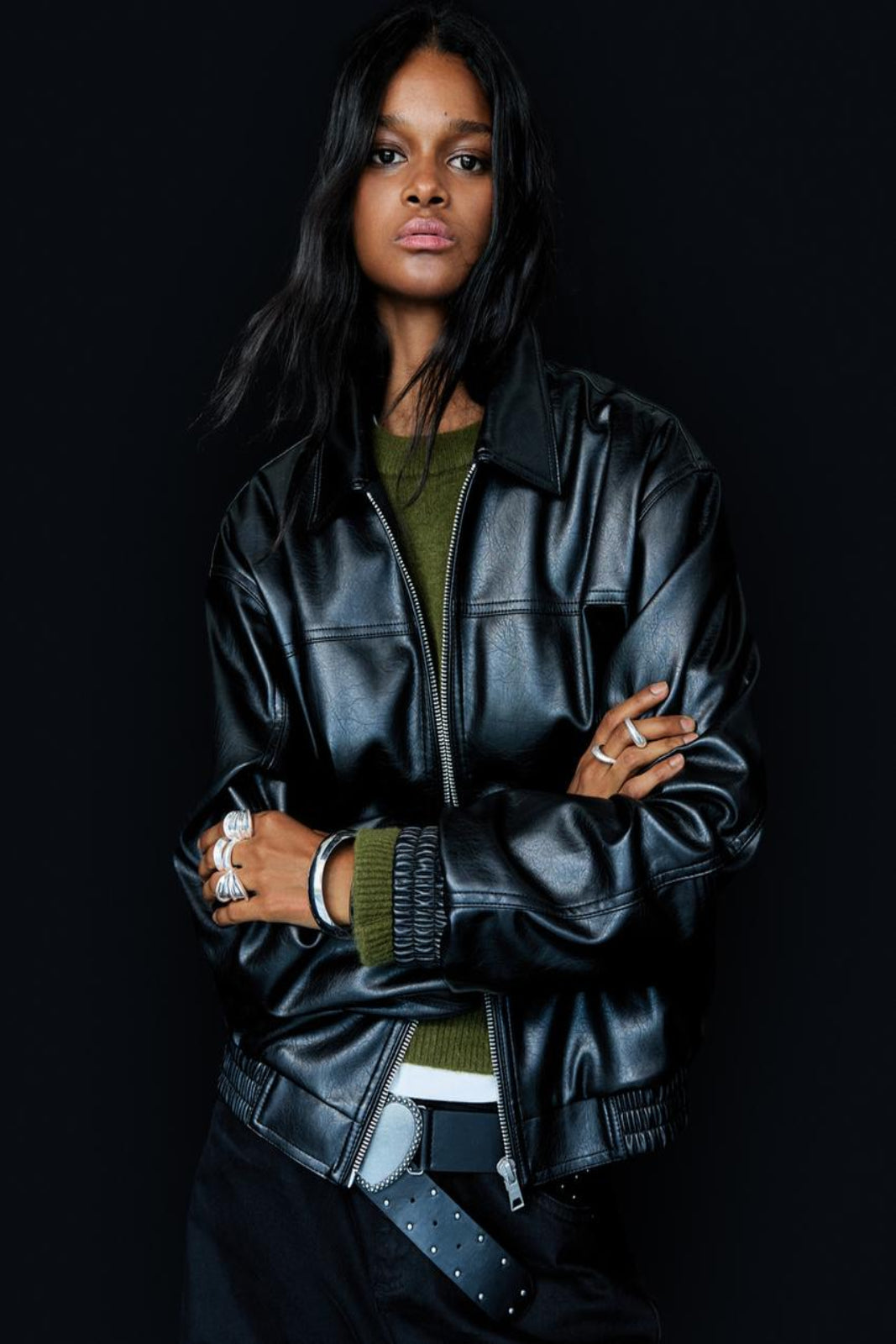 Women's Genuine Leather Jacket With Zip Style [Black]