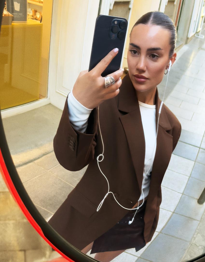 Women's Unique Genuine Leather Short Coat With Buttons [Dark Brown}