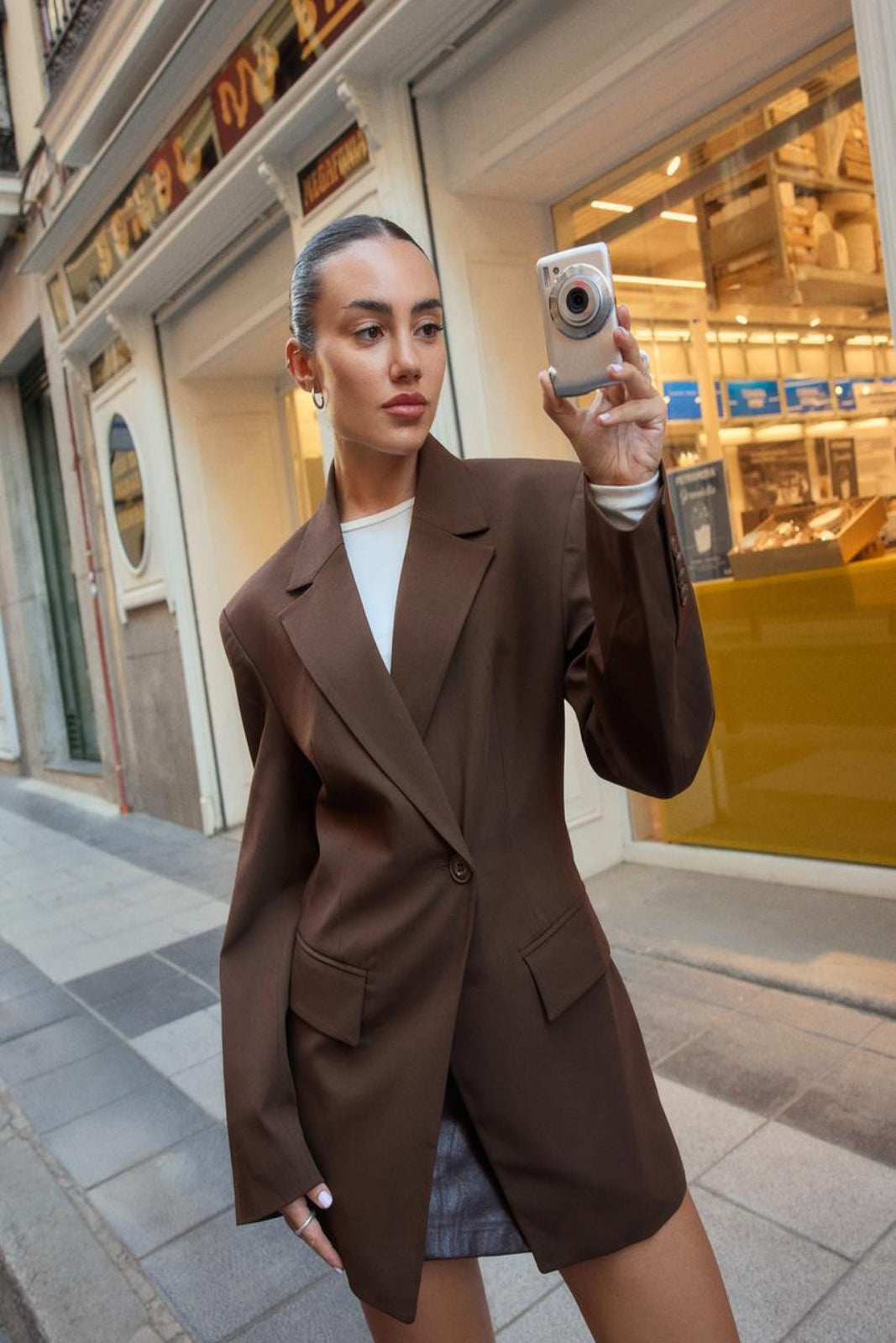 Women's Unique Genuine Leather Short Coat With Buttons [Dark Brown}