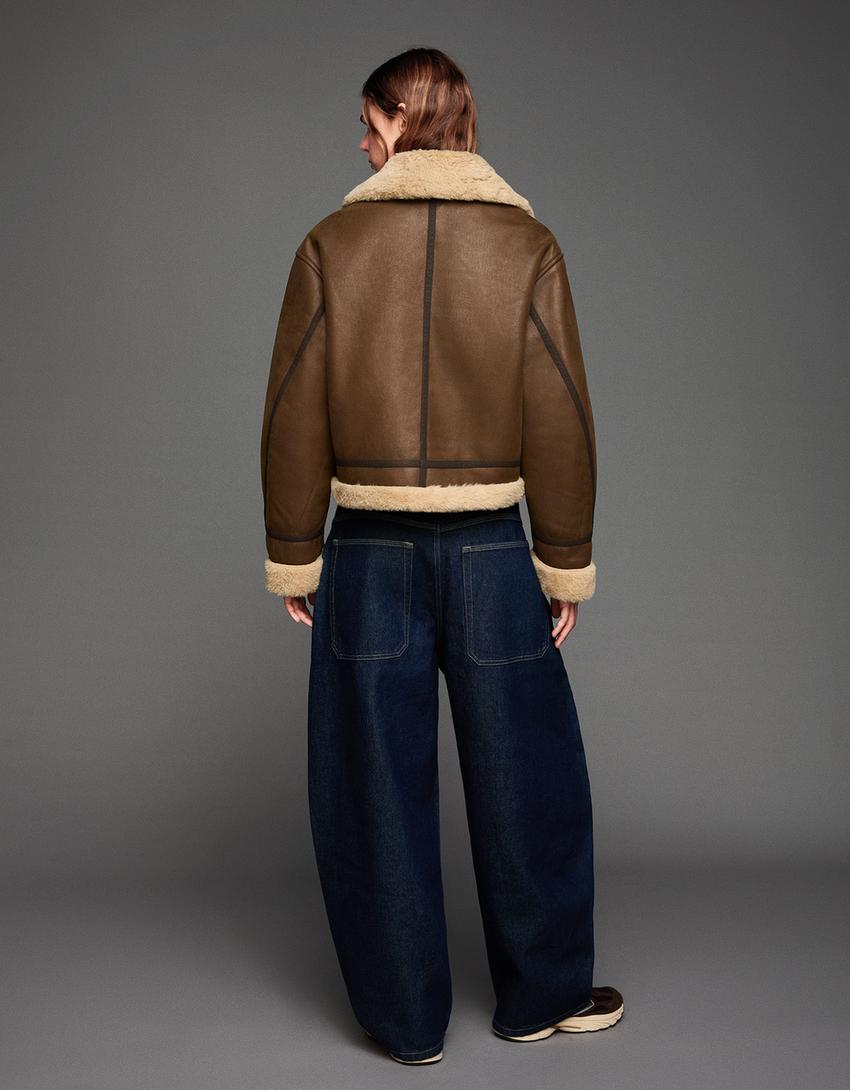 Women's Stylish Genuine Leather Jacket With Fur Collar [Brown]