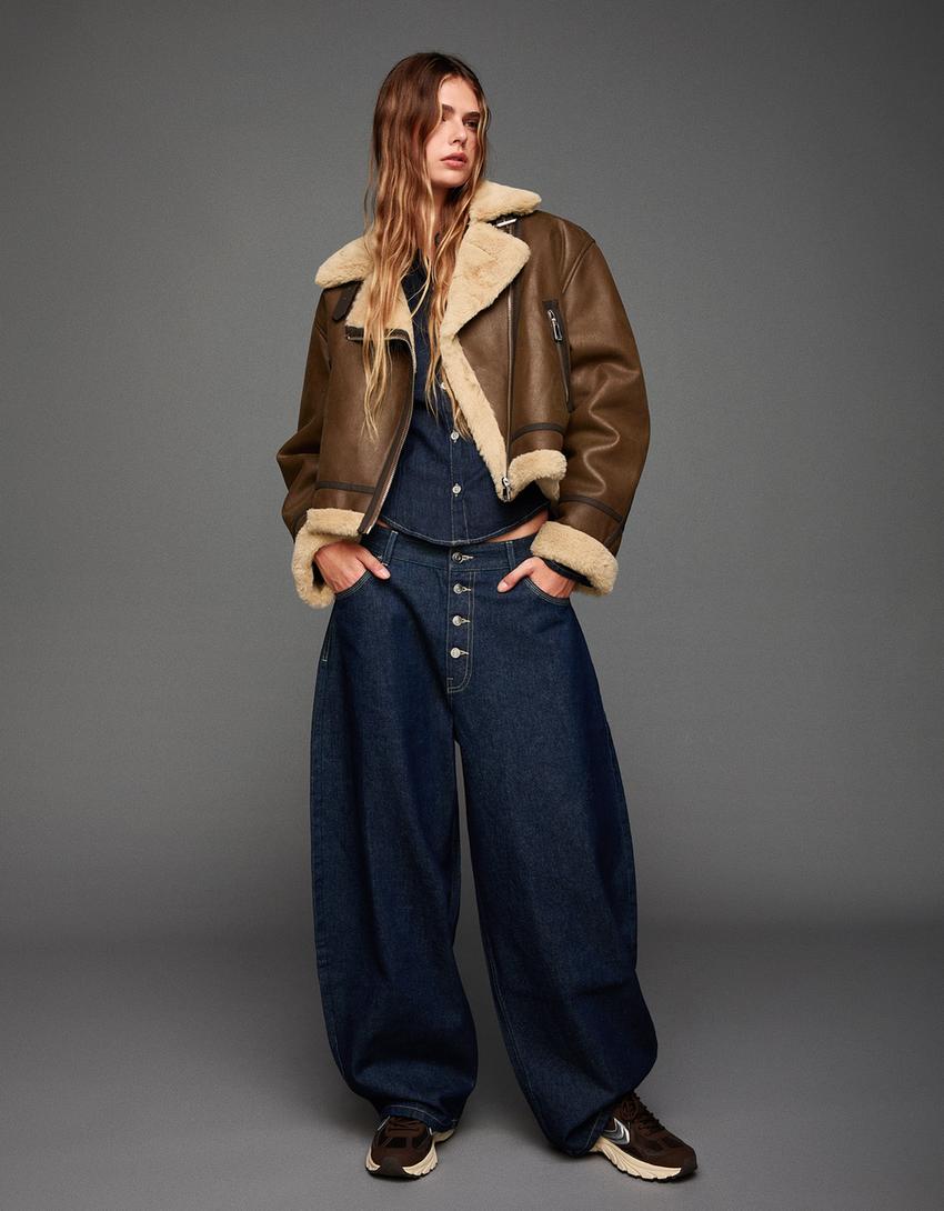 Women's Stylish Genuine Leather Jacket With Fur Collar [Brown]