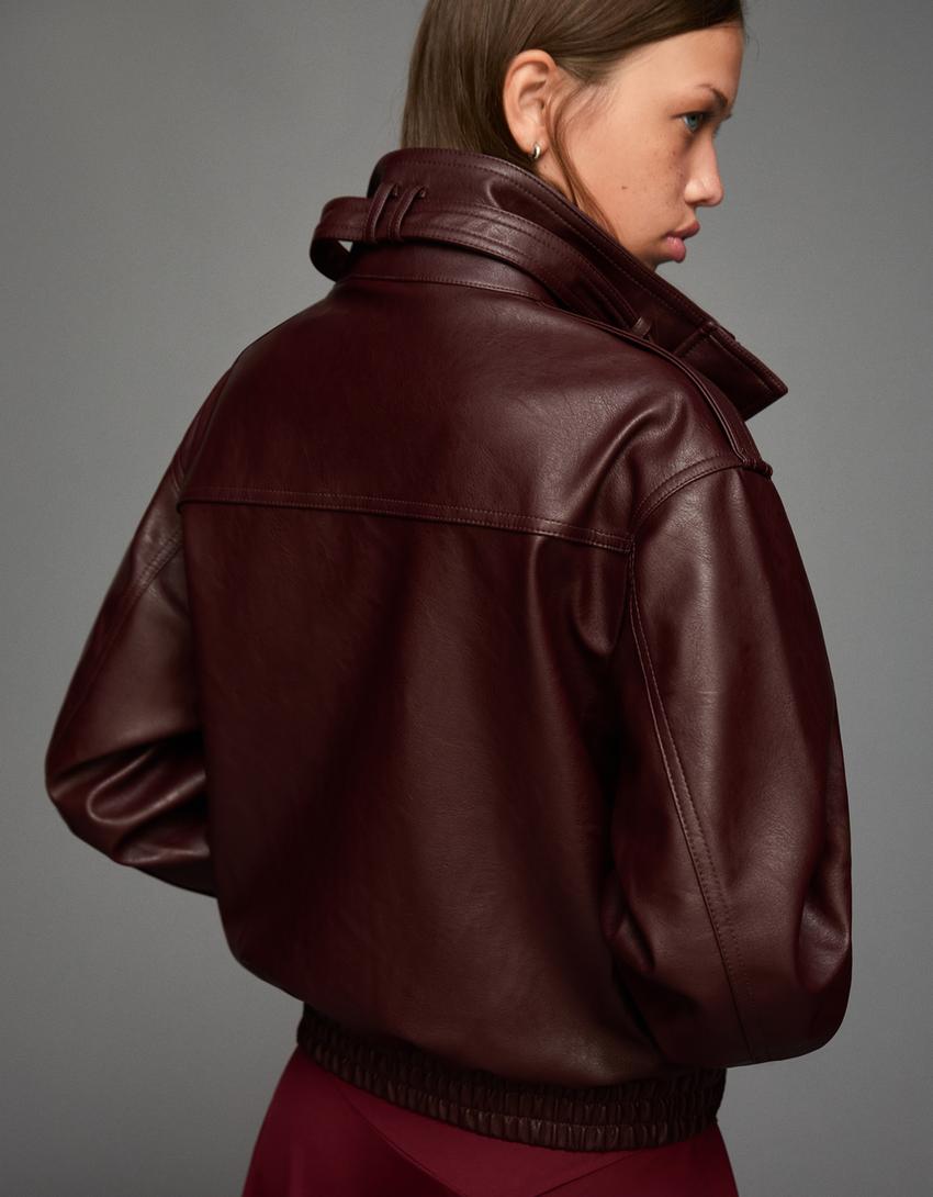 Women's Biker Genuine Leather Jacket With Zip Style [Maroon]
