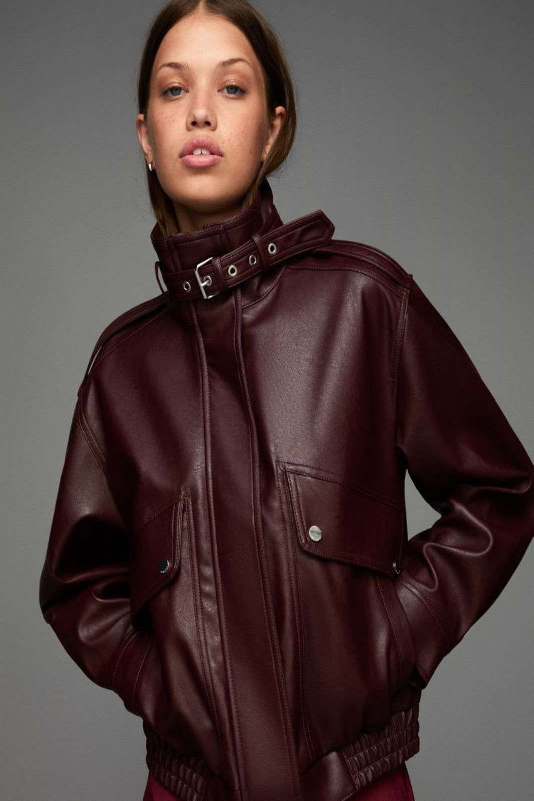 Women's Biker Genuine Leather Jacket With Zip Style [Maroon]