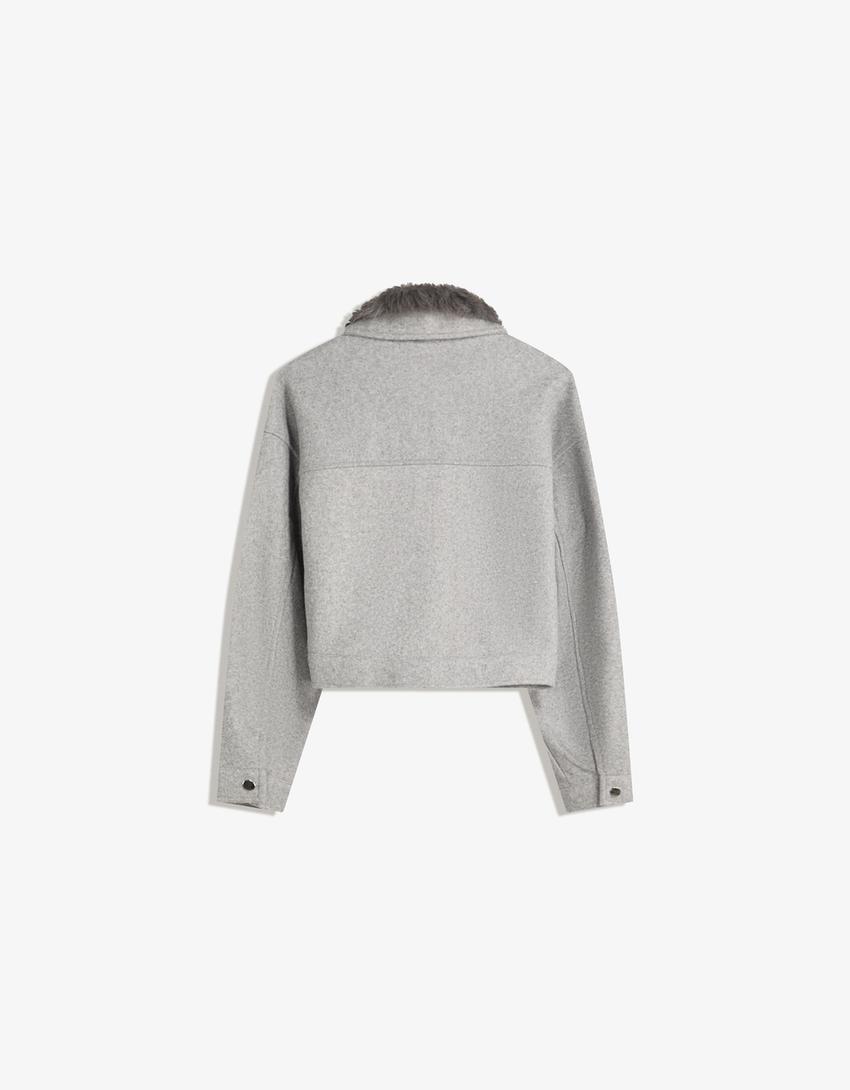 Women's Elegant Genuine Leather Jacket With Fur Collar [Grey]