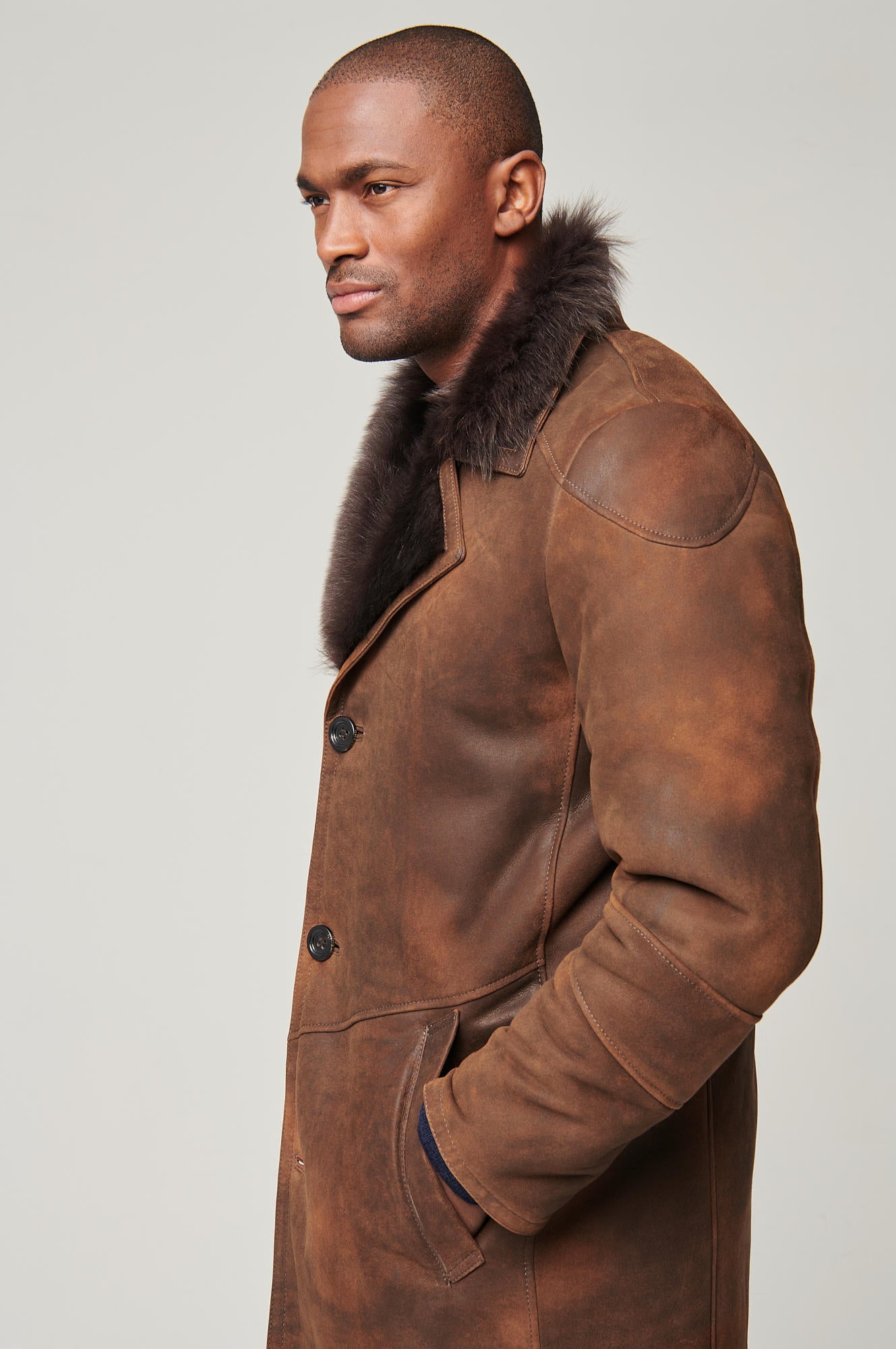 Men's Toscana Sheepskin Leather Long Coats [Brown]