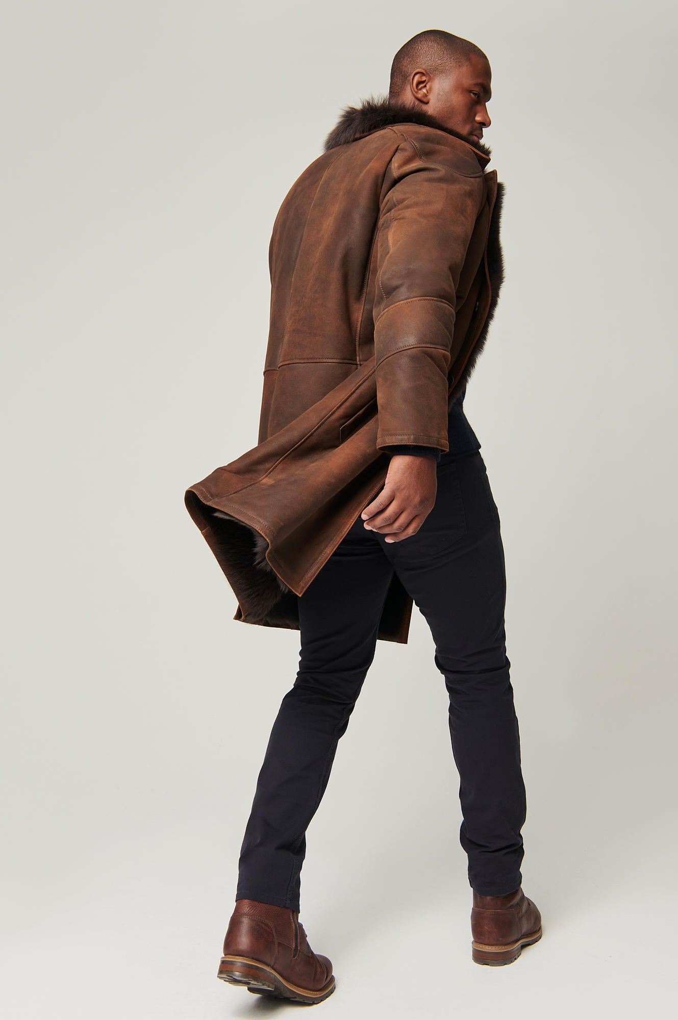 Men's Toscana Sheepskin Leather Long Coats [Brown]
