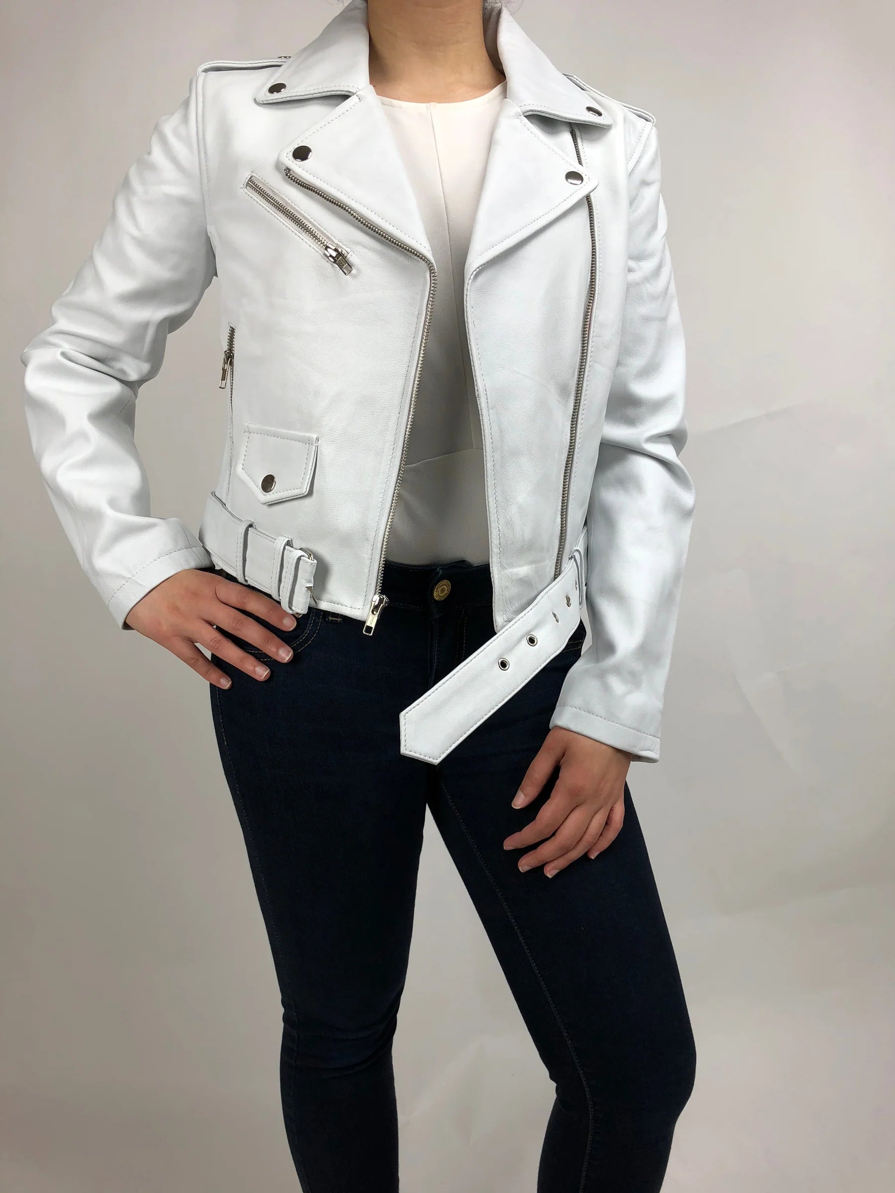 Women's Classic Biker Leather Jacket [White]