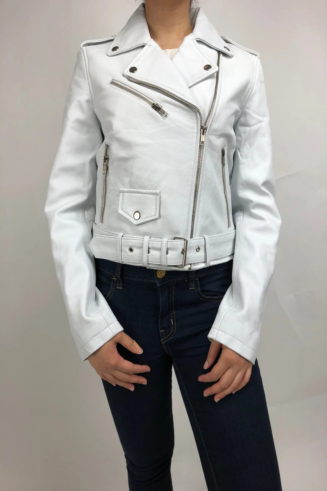 Women's Classic Biker Leather Jacket [White]
