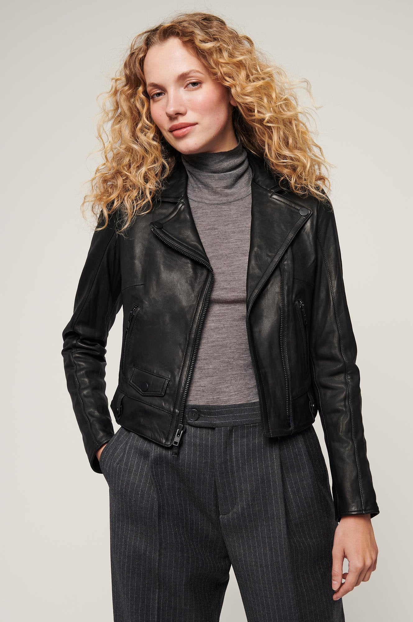 Women's Biker Style Leather Jacket [Black]