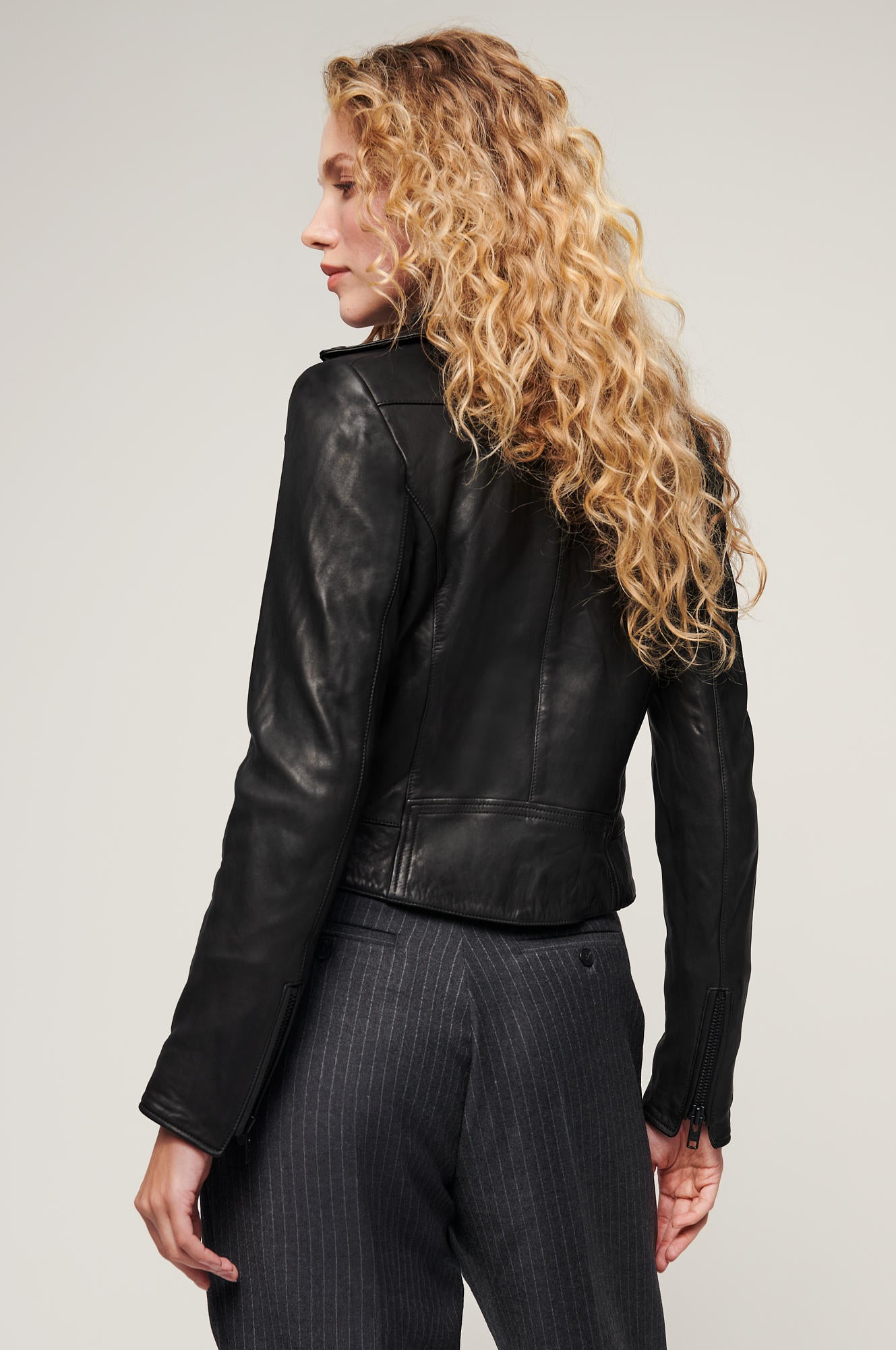 Women's Biker Style Leather Jacket [Black]