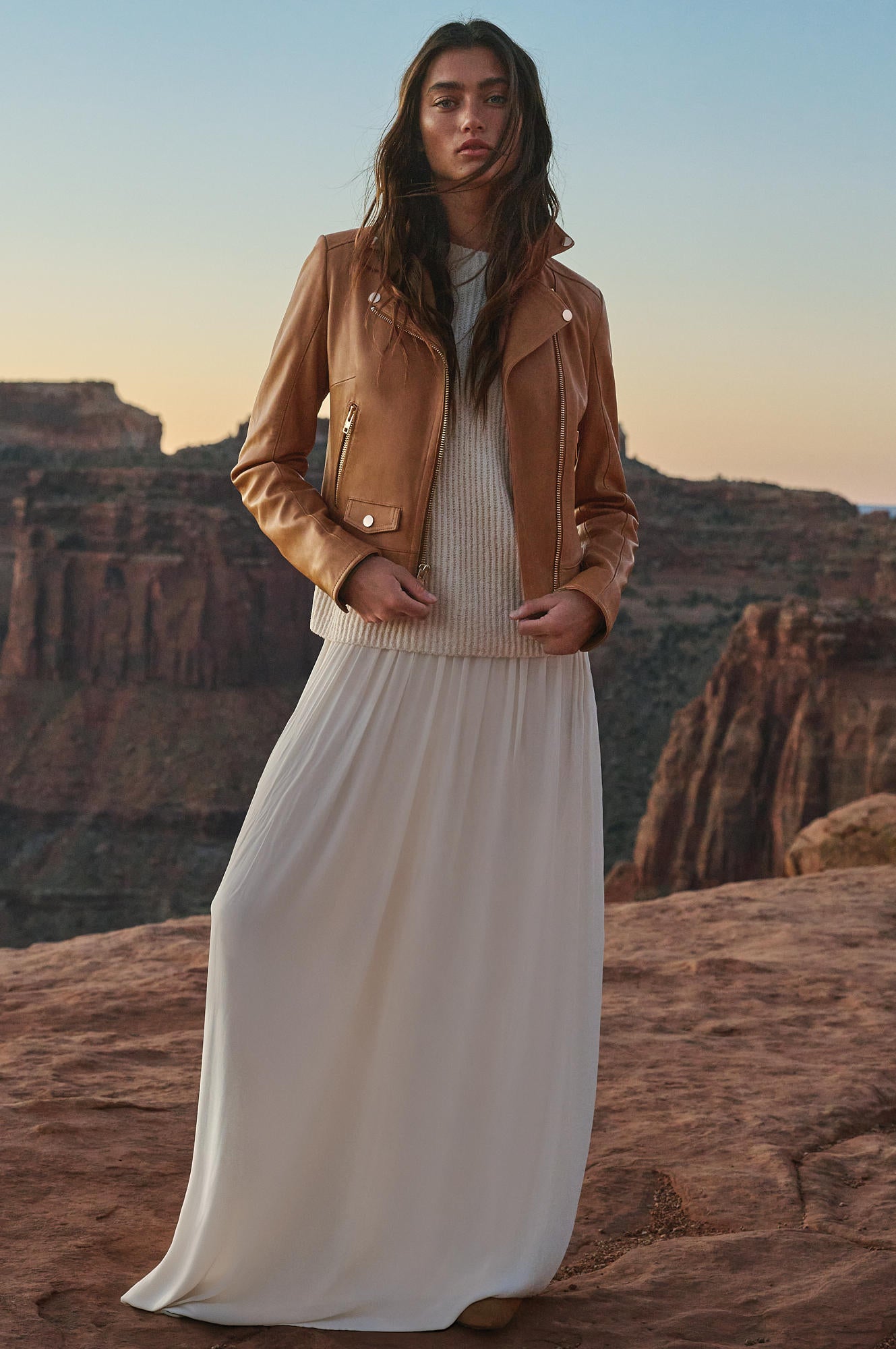 Women's Biker Style Leather Jacket [Light Brown]