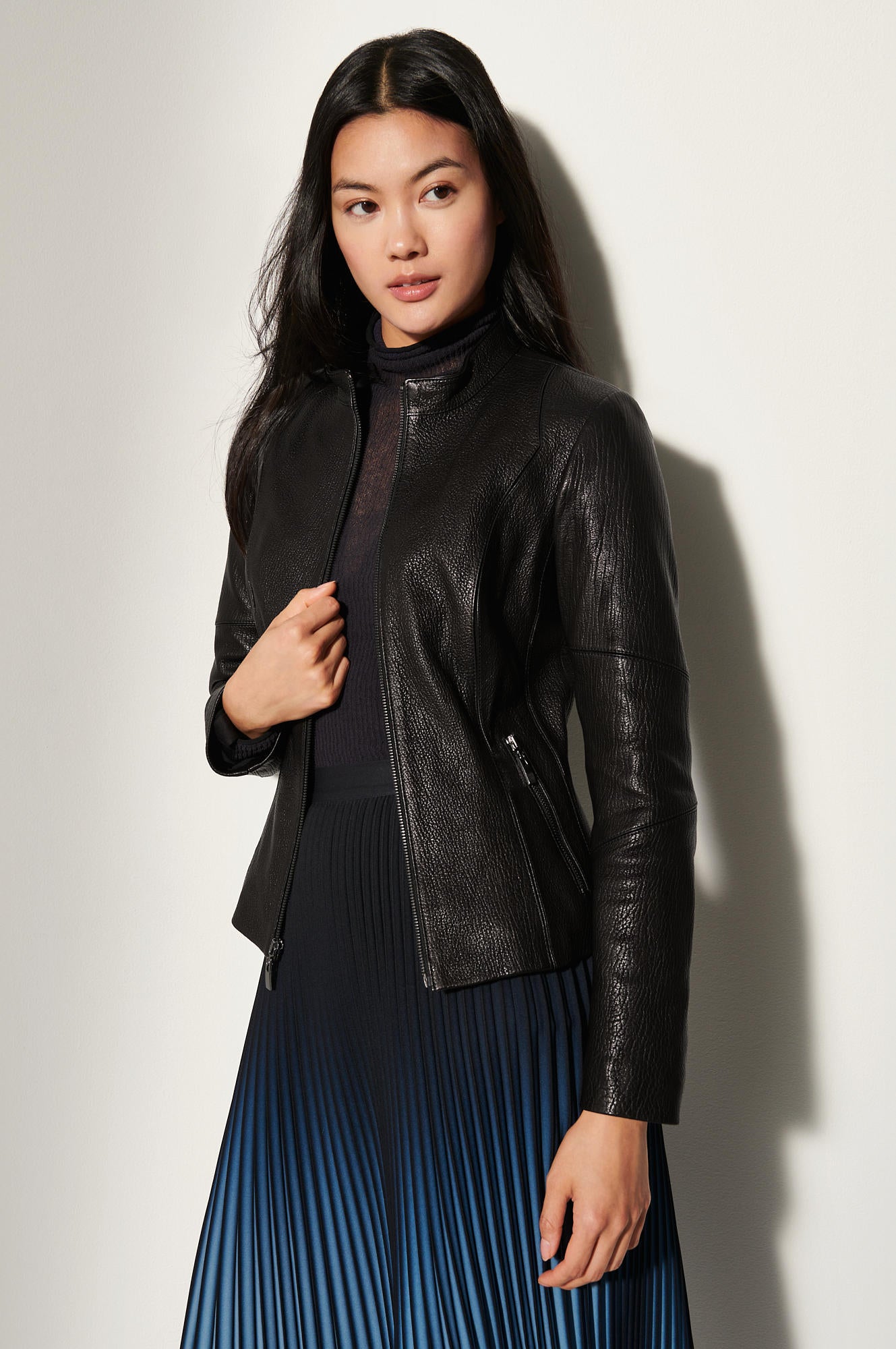 Women's Real Leather Unique Jacket [Black]