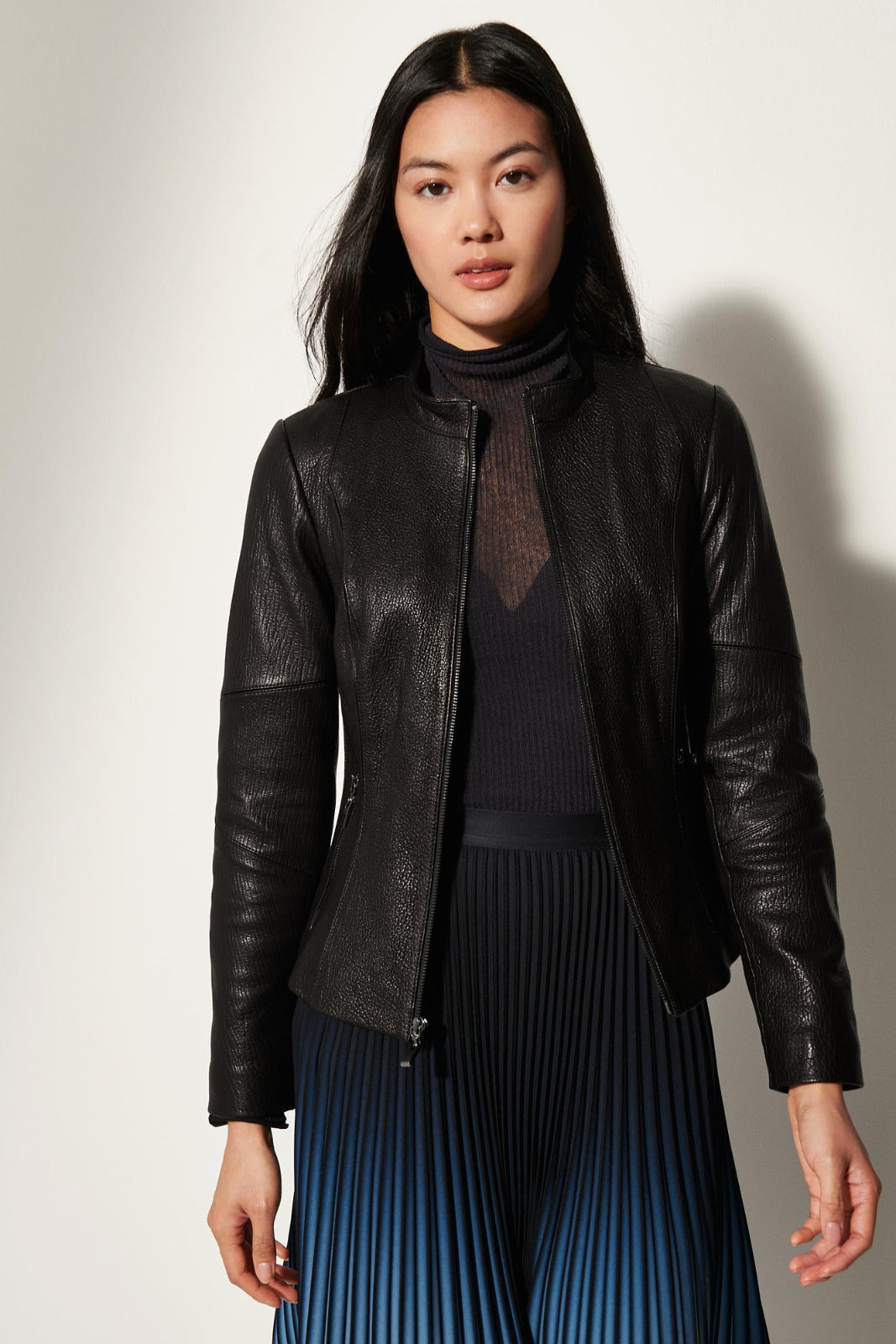 Women's Real Leather Unique Jacket [Black]