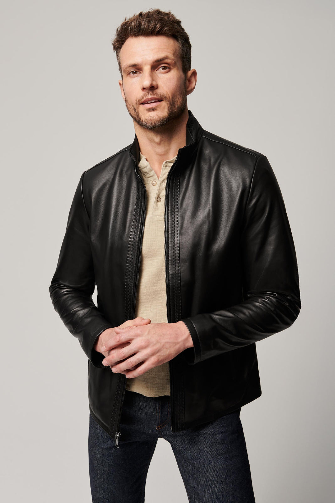 Men's Pure Leather Unique Jacket [Black]