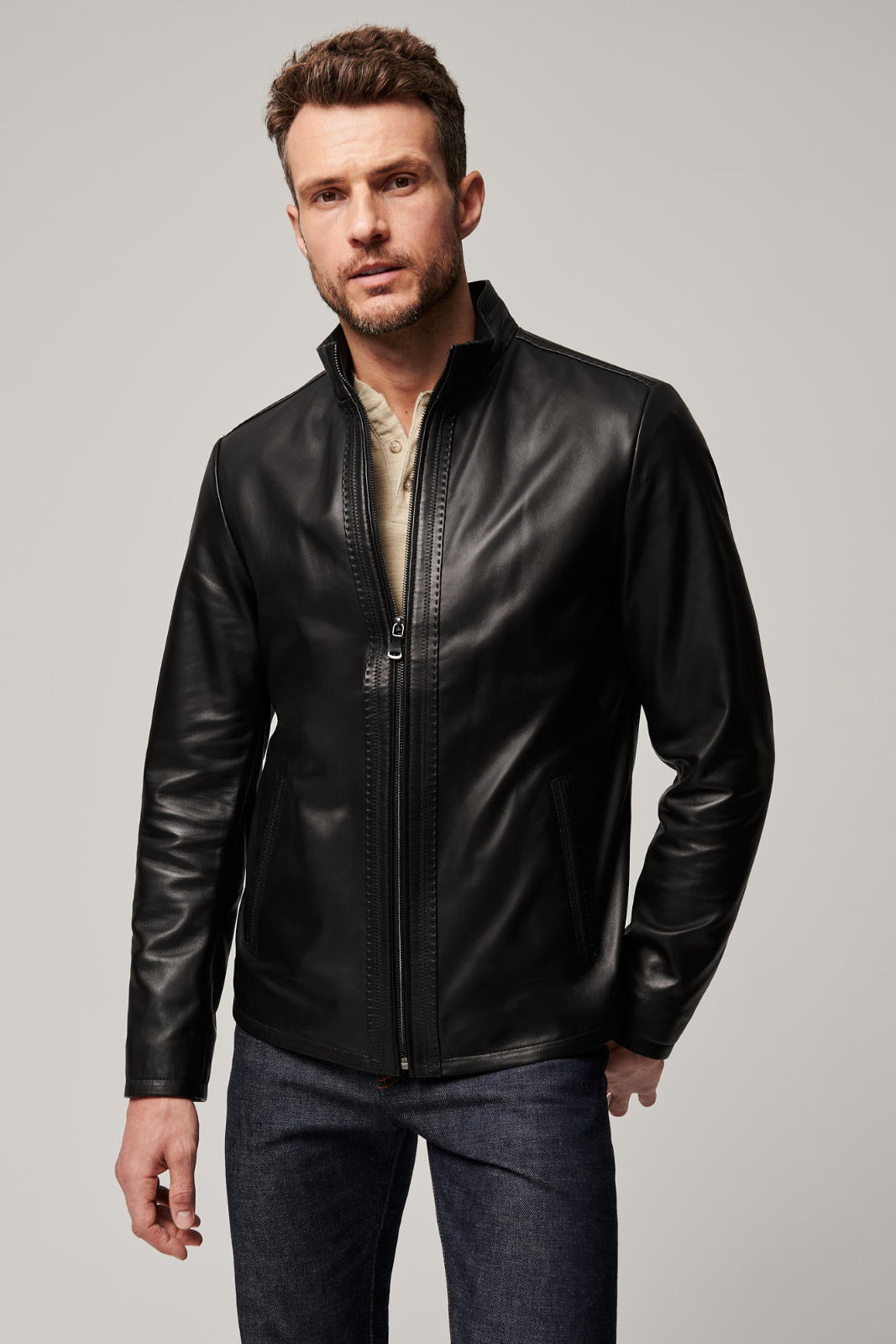 Men's Pure Leather Unique Jacket [Black]