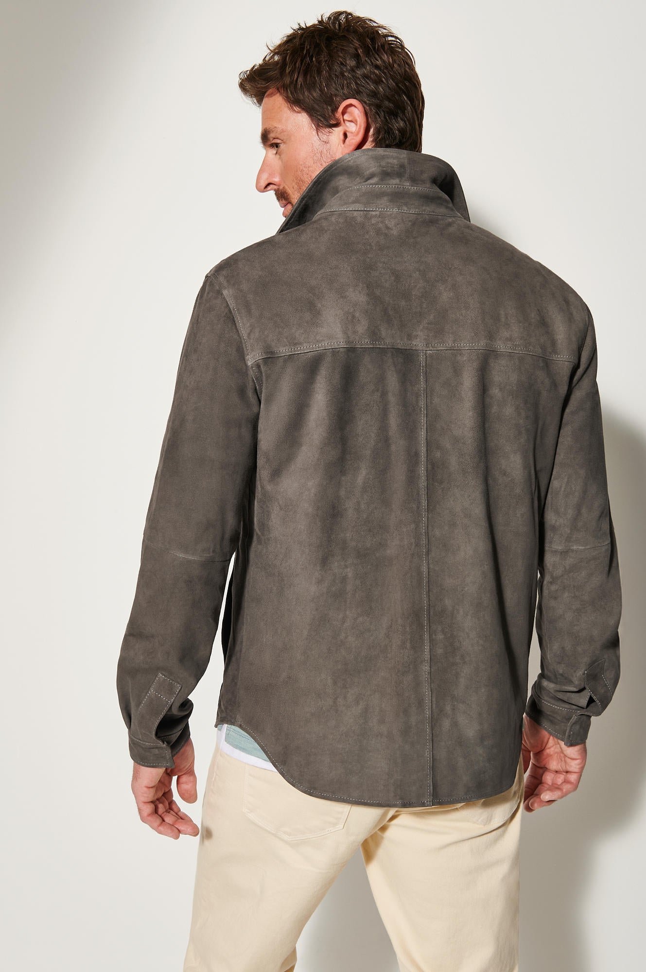 Men's Light Weight Leather Jacket Double Pocket [Grey]