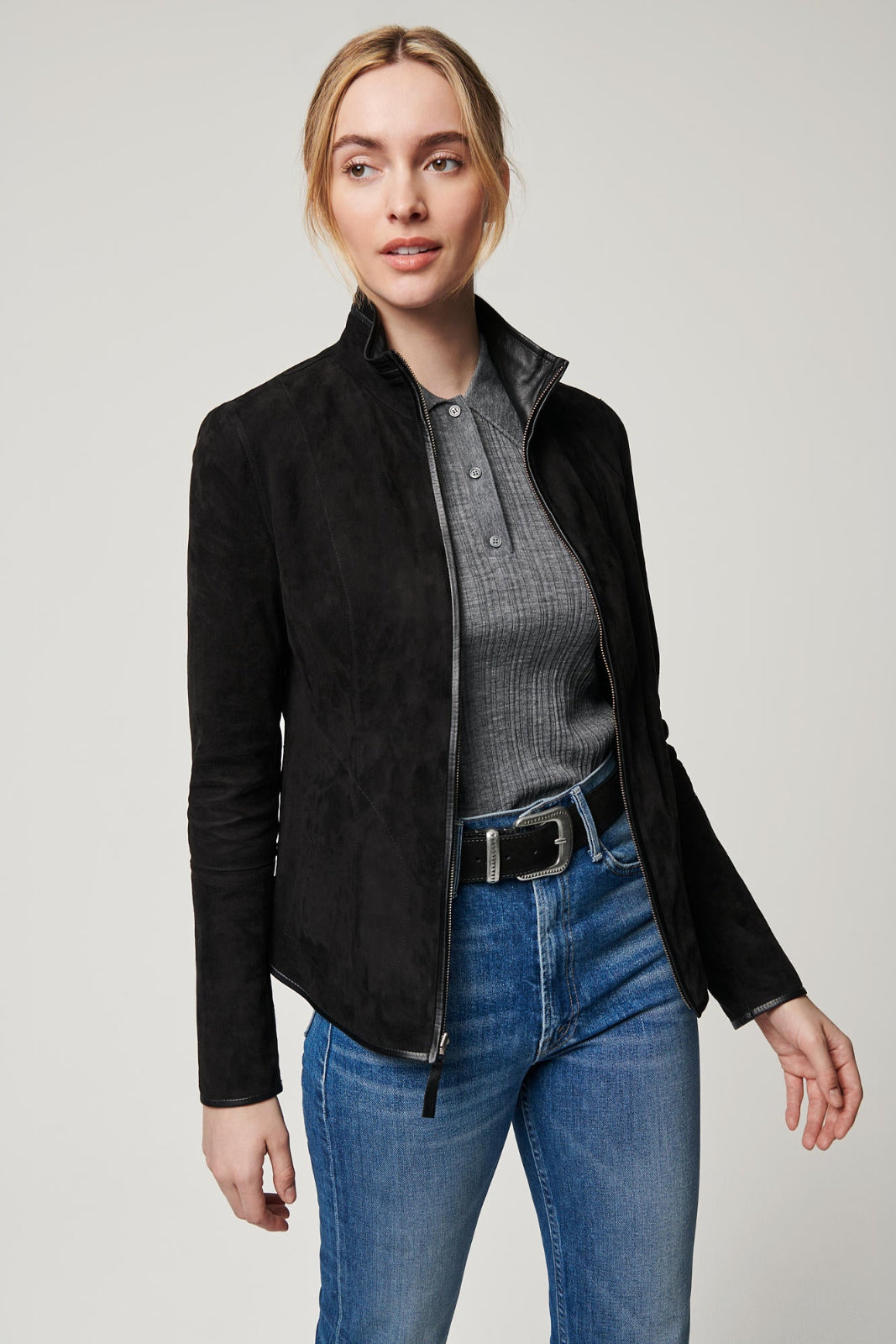 Women's Real Leather Double Sided Jacket [Black/Black]