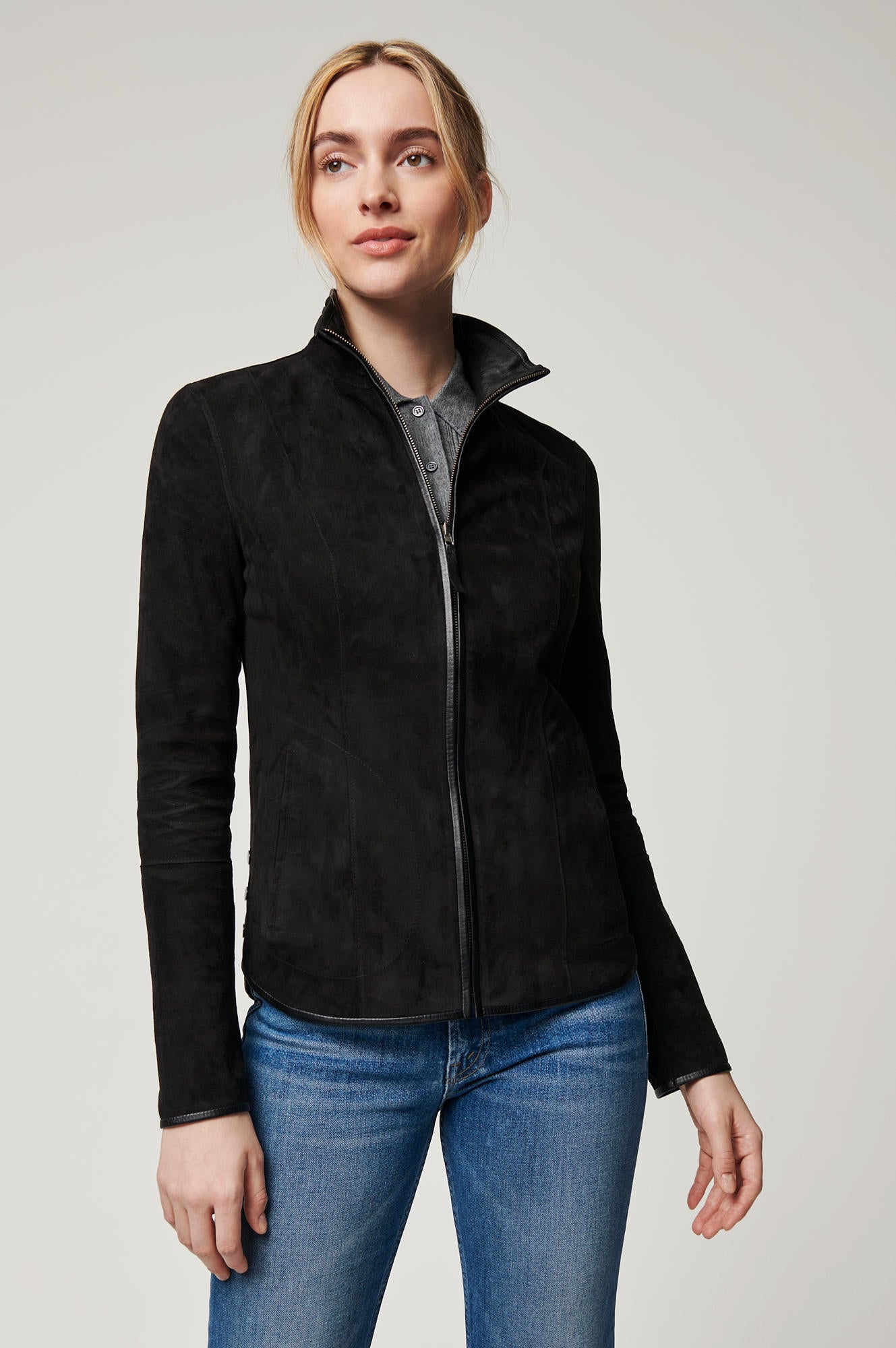 Women's Real Leather Double Sided Jacket [Black/Black]