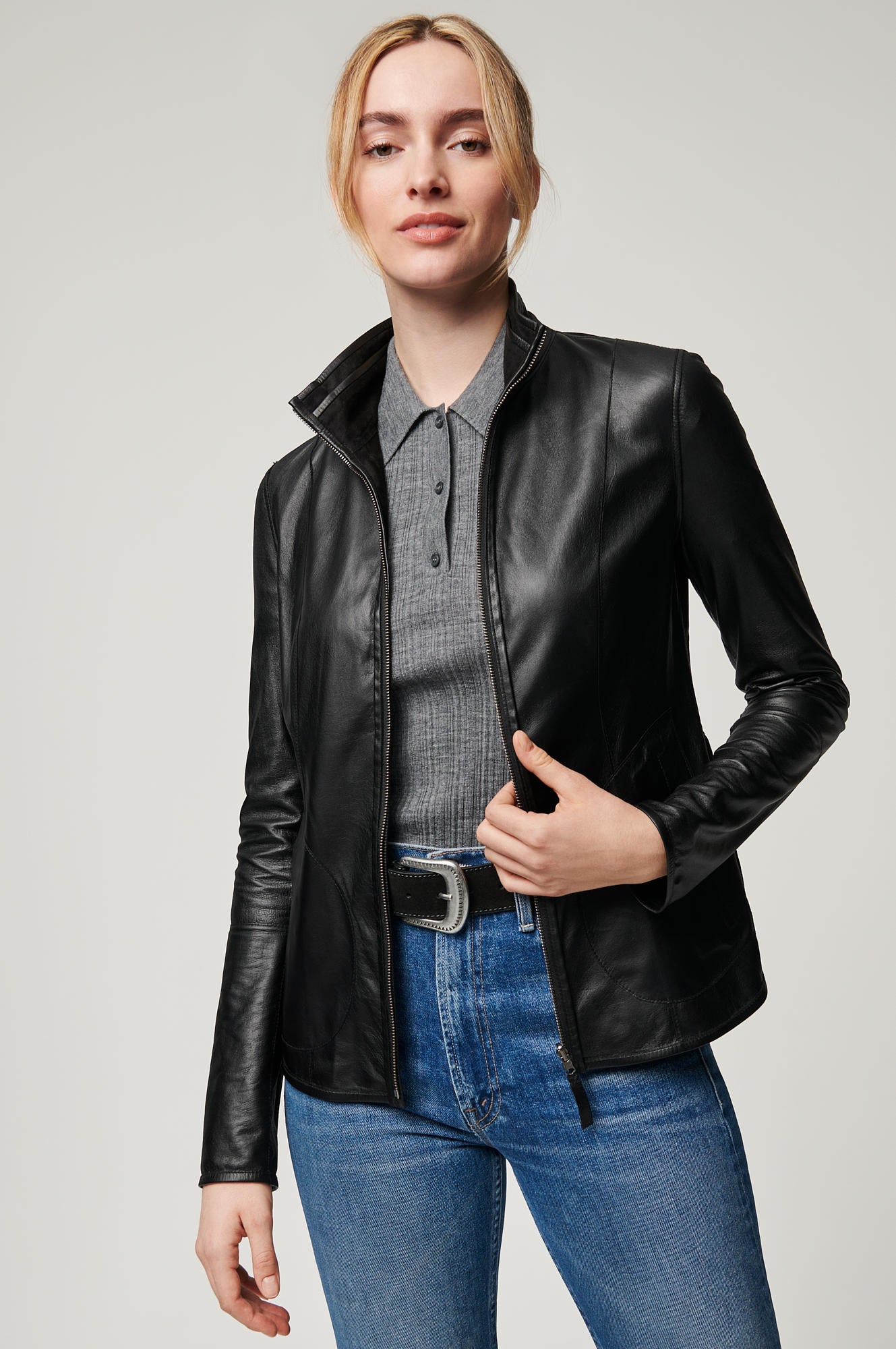 Women's Real Leather Double Sided Jacket [Black/Black]