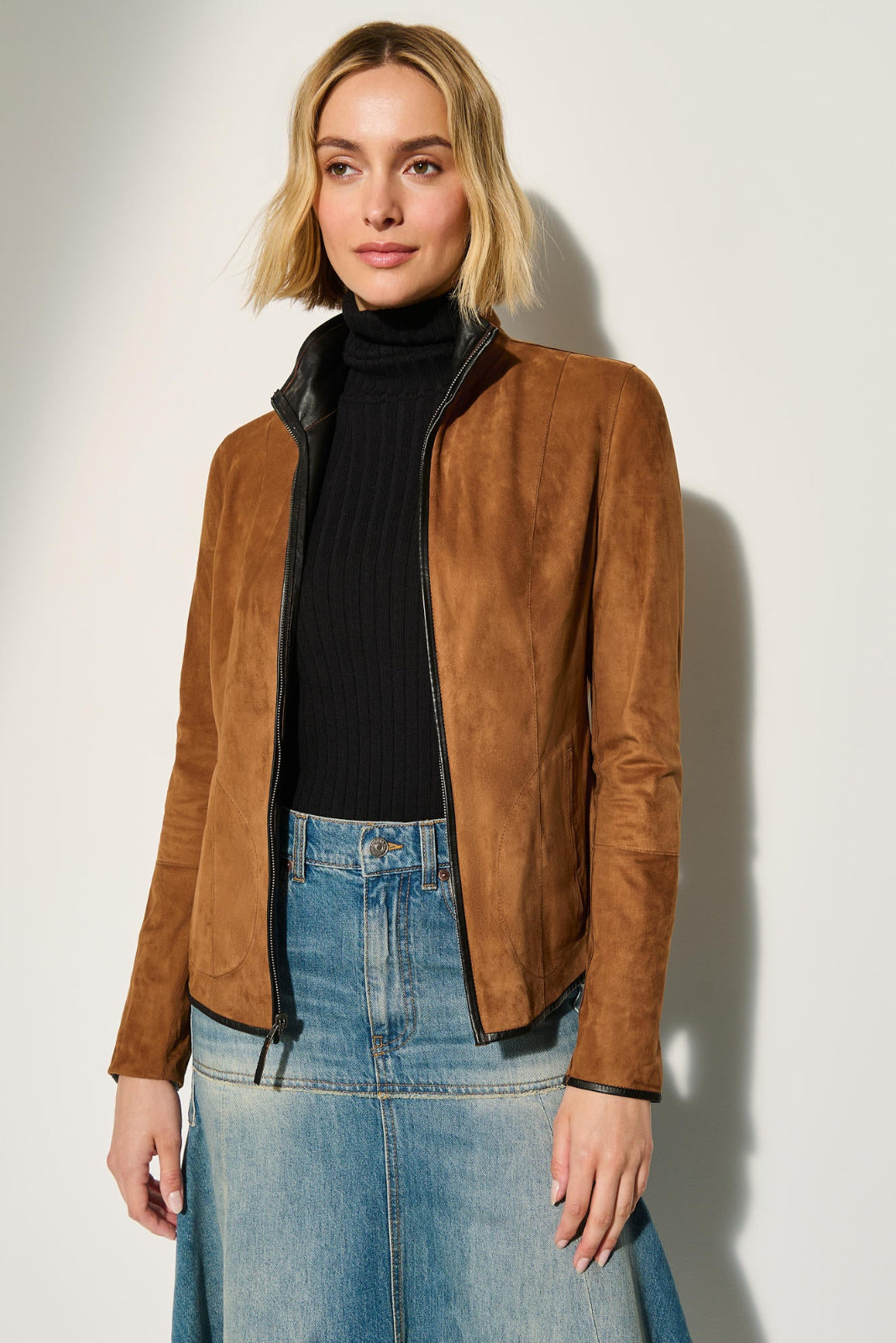 Women's Real Leather Double Sided Jacket [Brown/Black]
