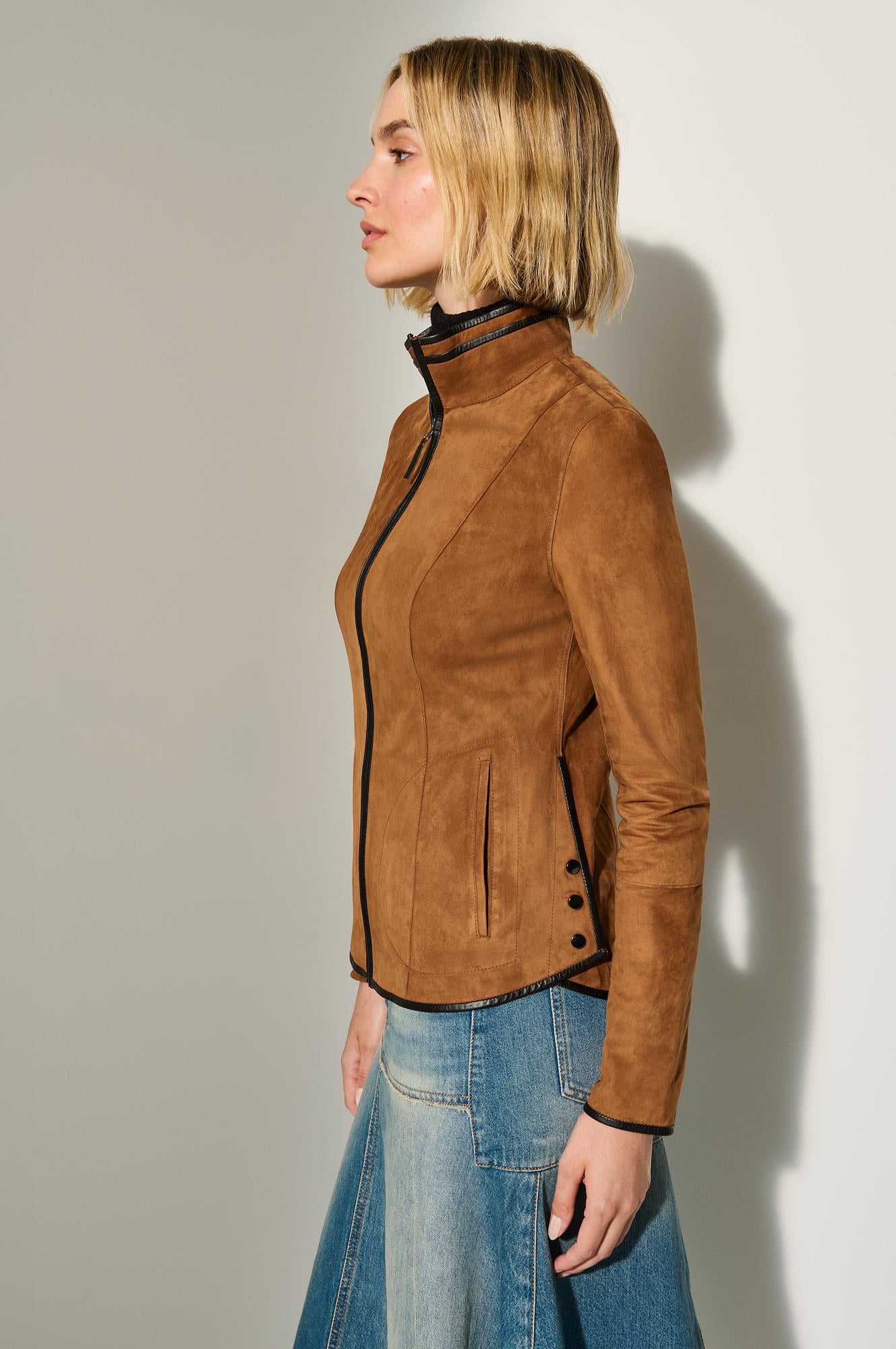 Women's Real Leather Double Sided Jacket [Brown/Black]