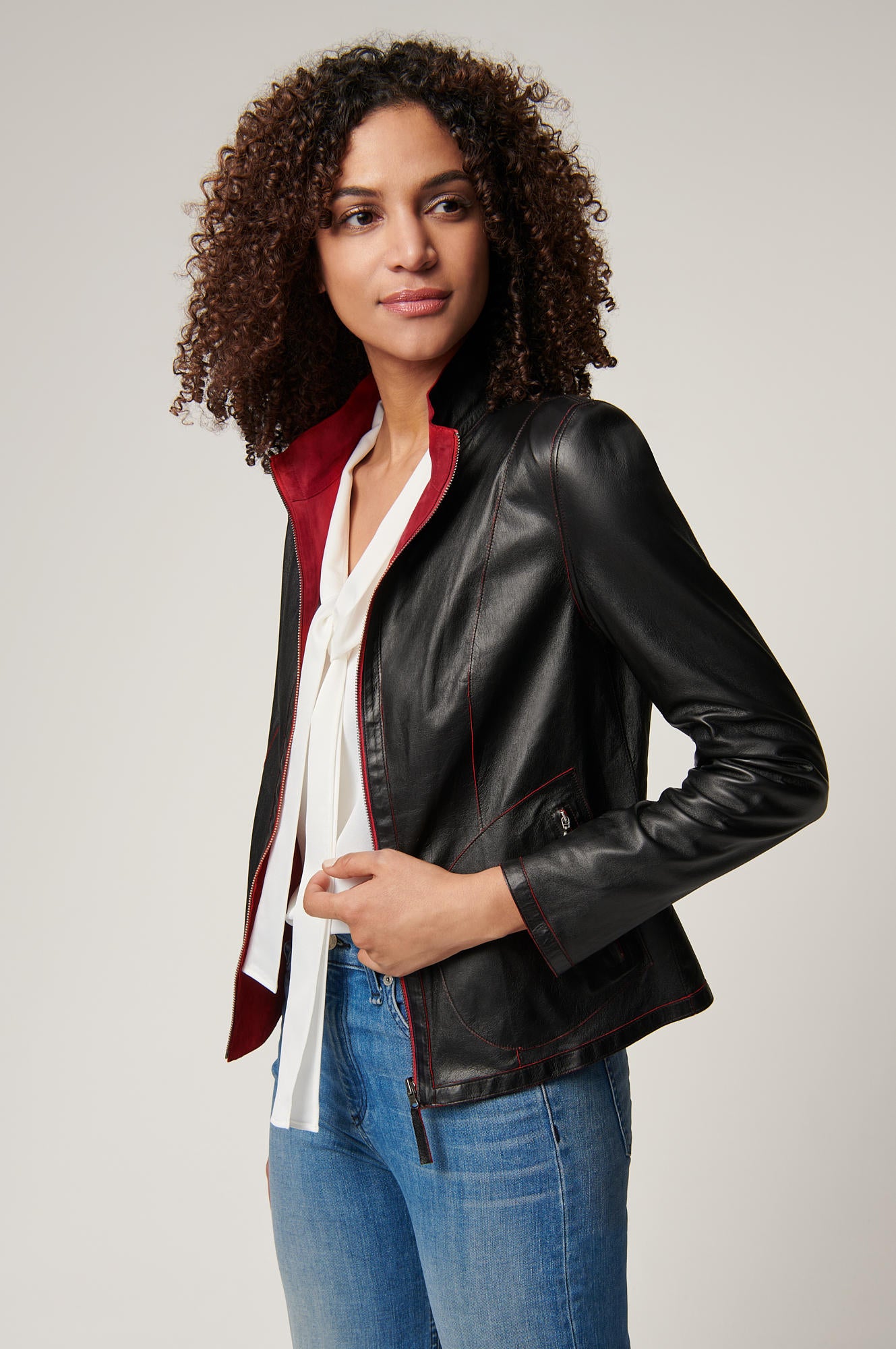 Women's Real Leather Double Sided Jacket [Maroon/Black]