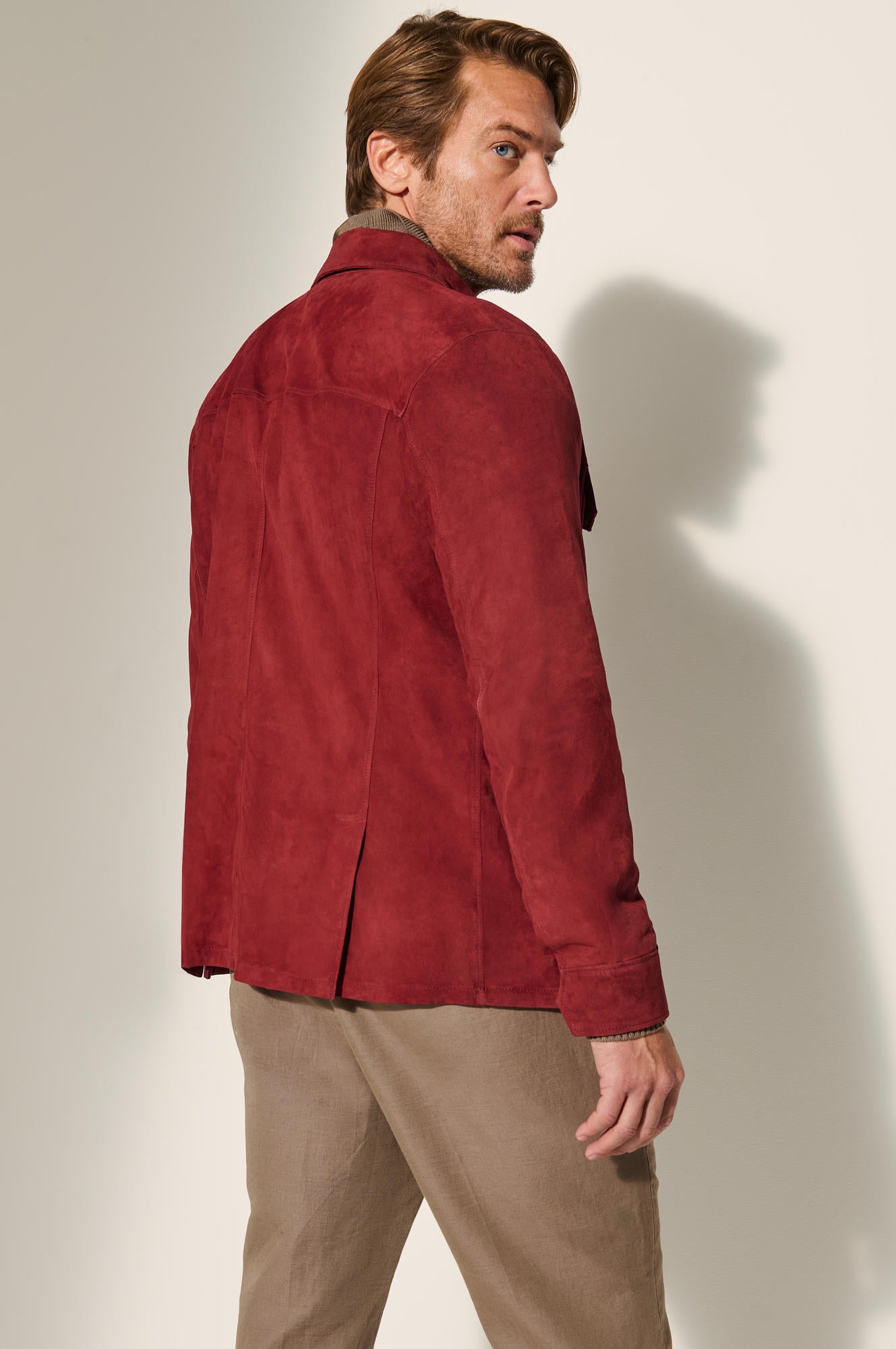 Men's Light Weight Leather Jacket Double Pocket [Red]