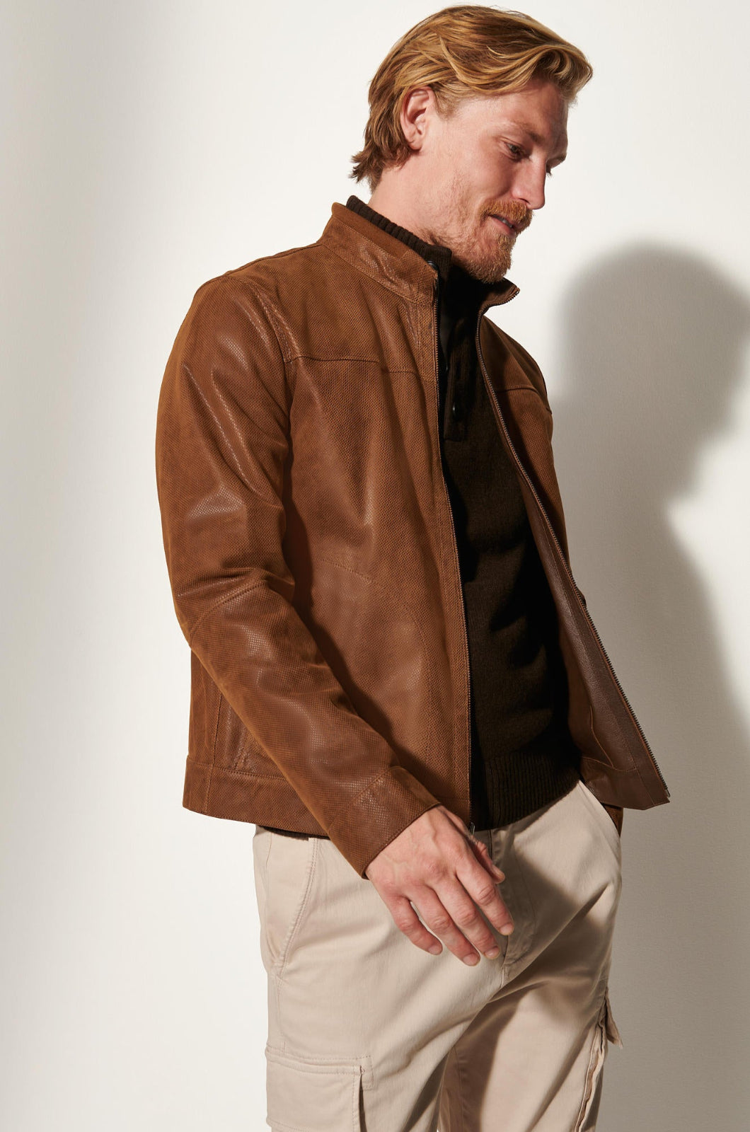 Men's Genuine Leather Unique Jacket [Light Brown]
