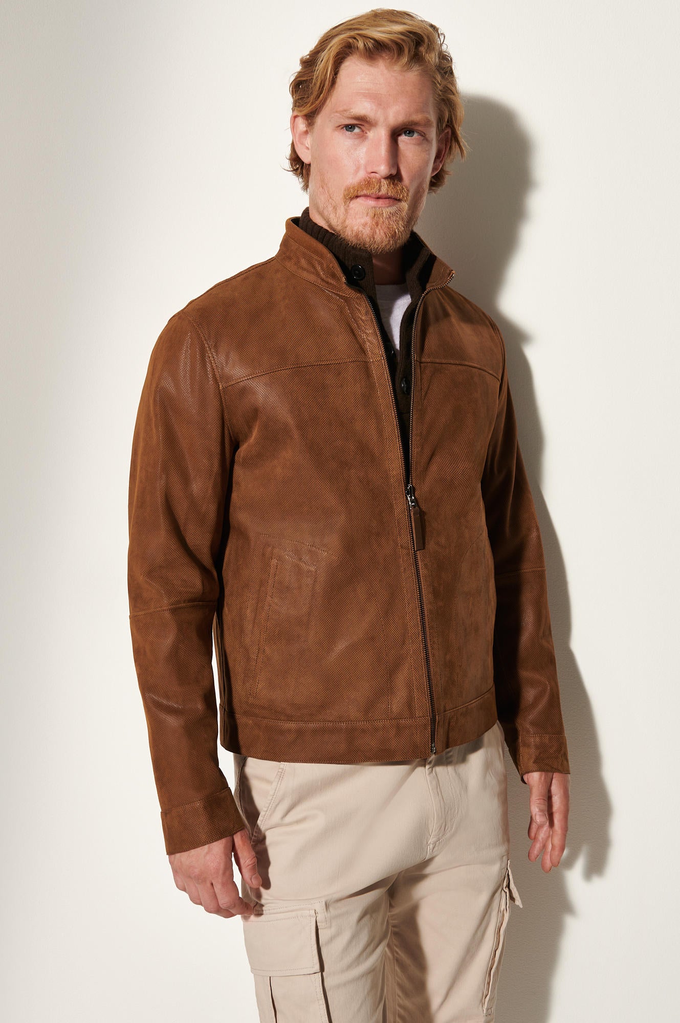Men's Genuine Leather Unique Jacket [Light Brown]