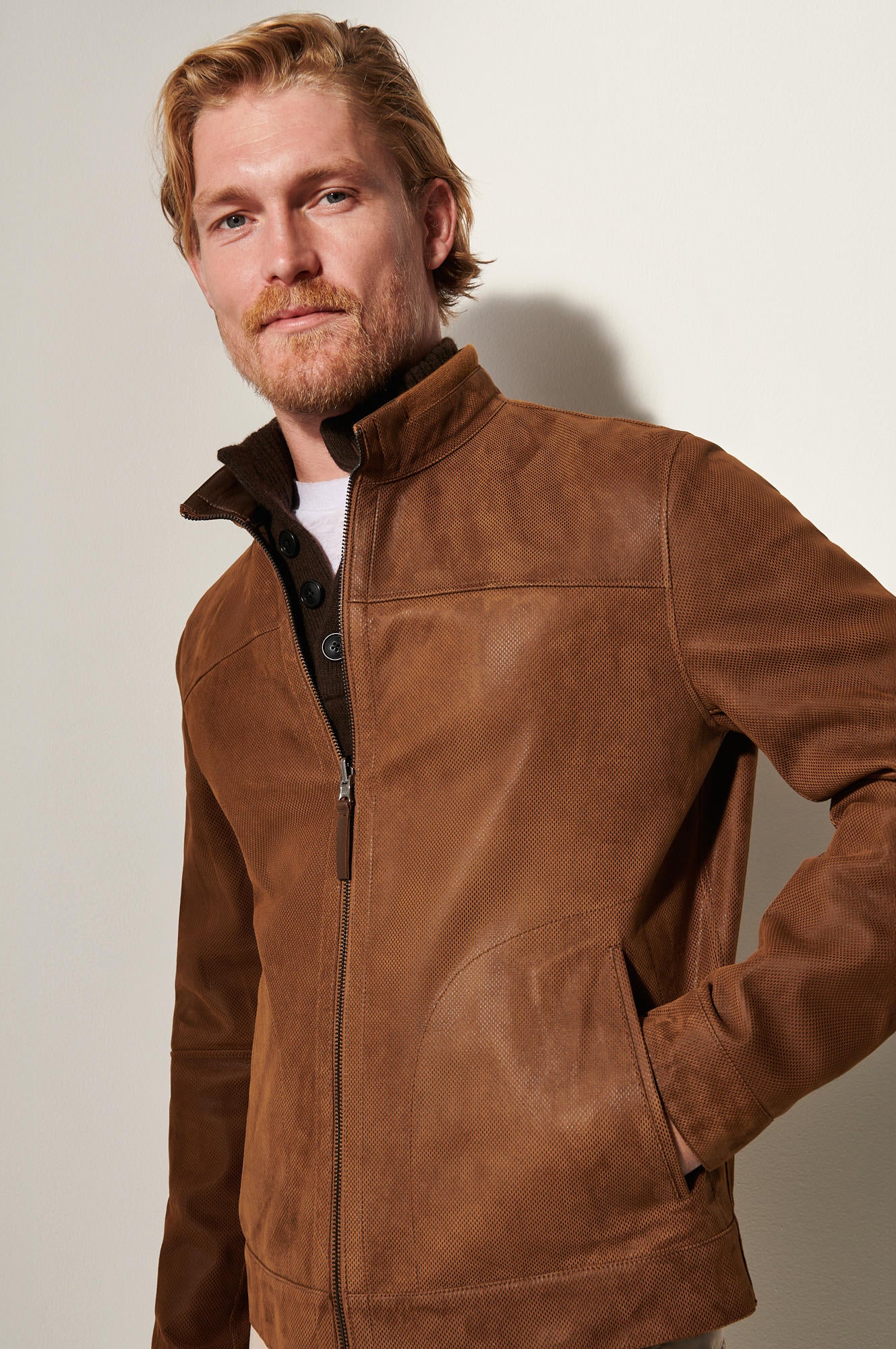 Men's Genuine Leather Unique Jacket [Light Brown]