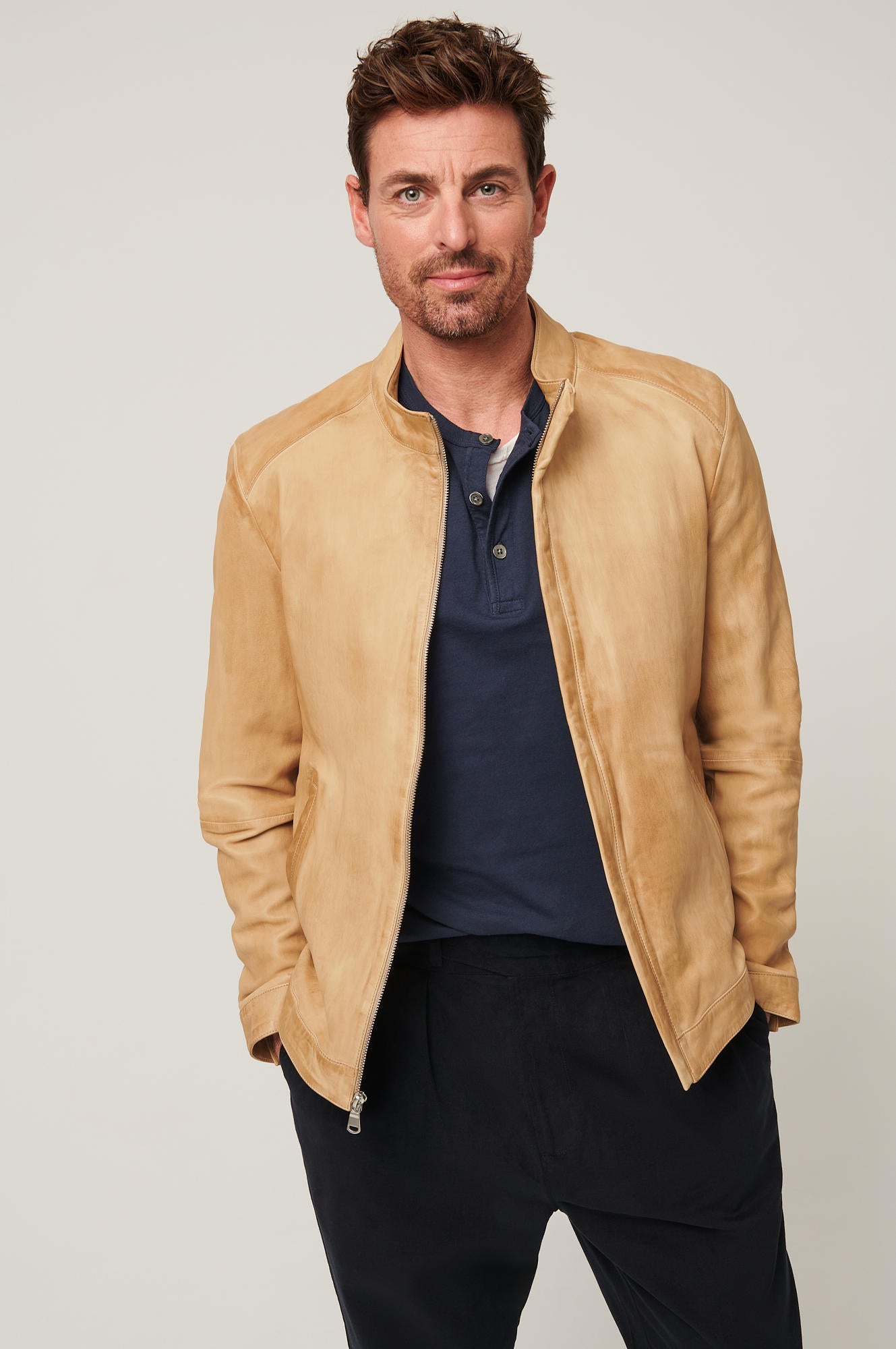 Men's Pure Leather Unique Jacket [Beige]