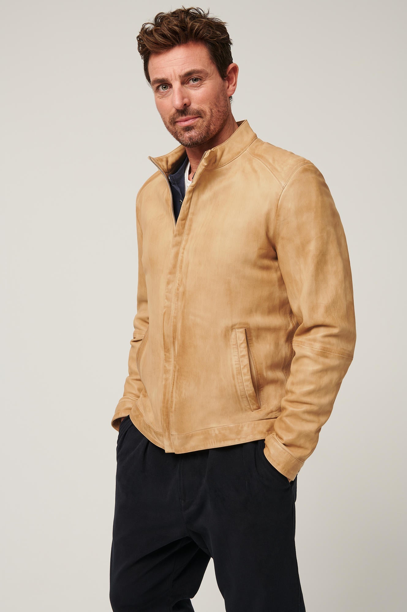 Men's Pure Leather Unique Jacket [Beige]