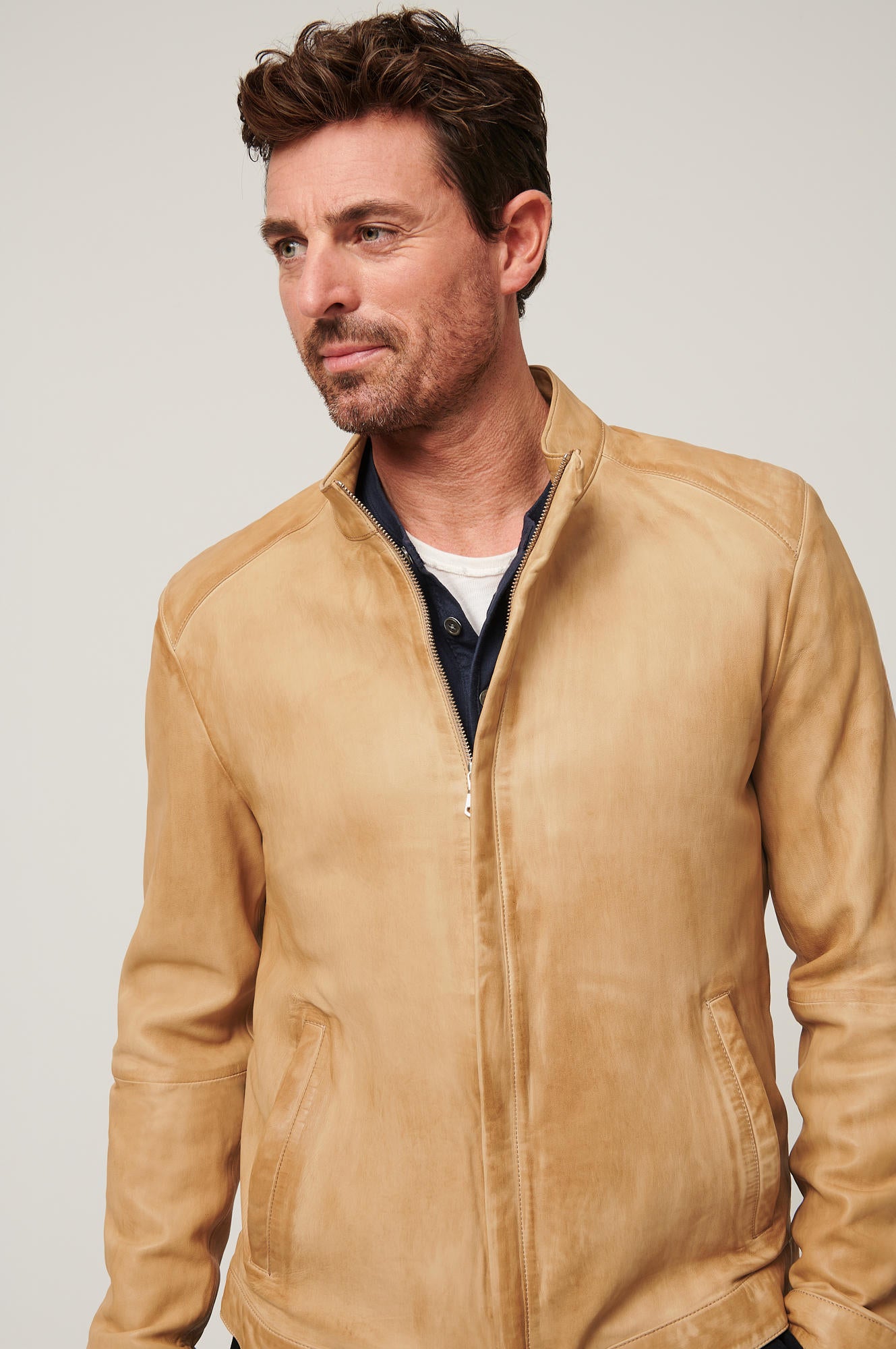 Men's Pure Leather Unique Jacket [Beige]