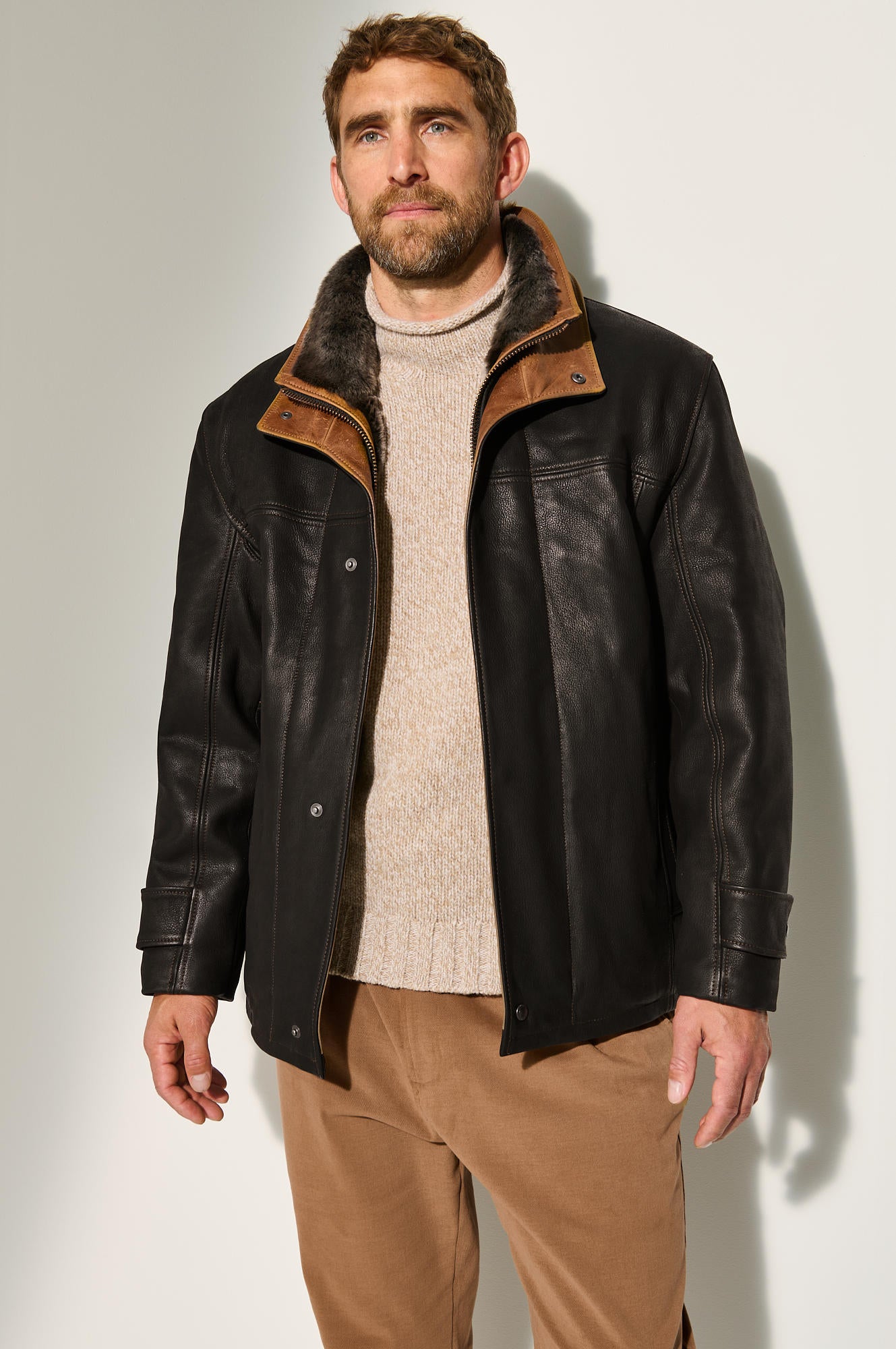 Men's Genuine Sheep Skin Leather Jacket [Black]