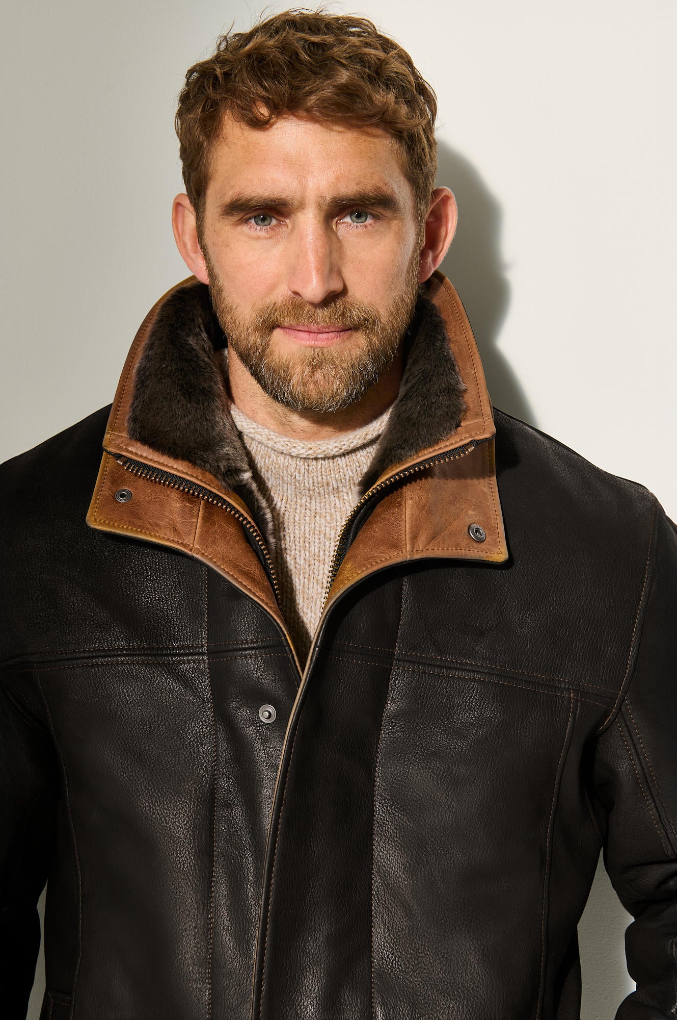 Men's Genuine Sheep Skin Leather Jacket [Black]