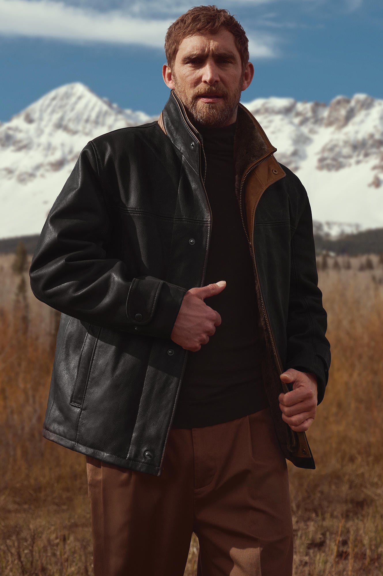 Men's Genuine Sheep Skin Leather Jacket [Black]