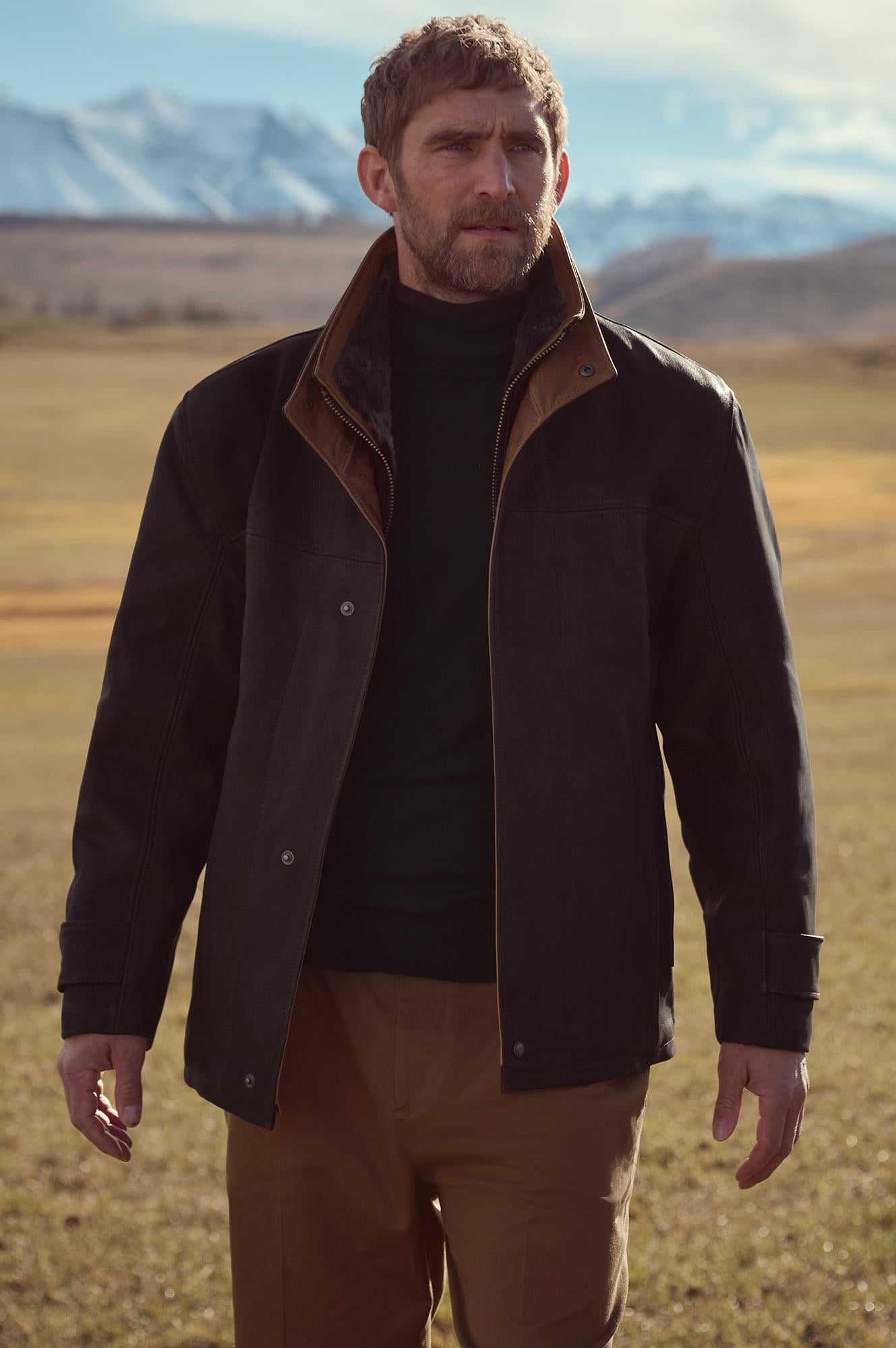 Men's Genuine Sheep Skin Leather Jacket [Black]