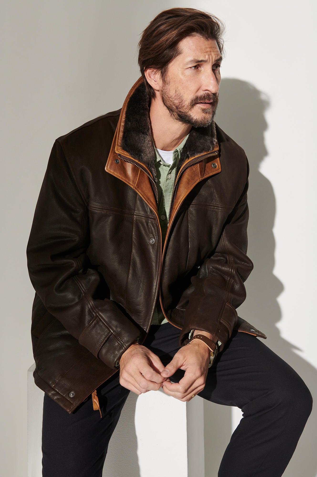 Men's Genuine Sheep Skin Leather Jacket [Dark Brown]