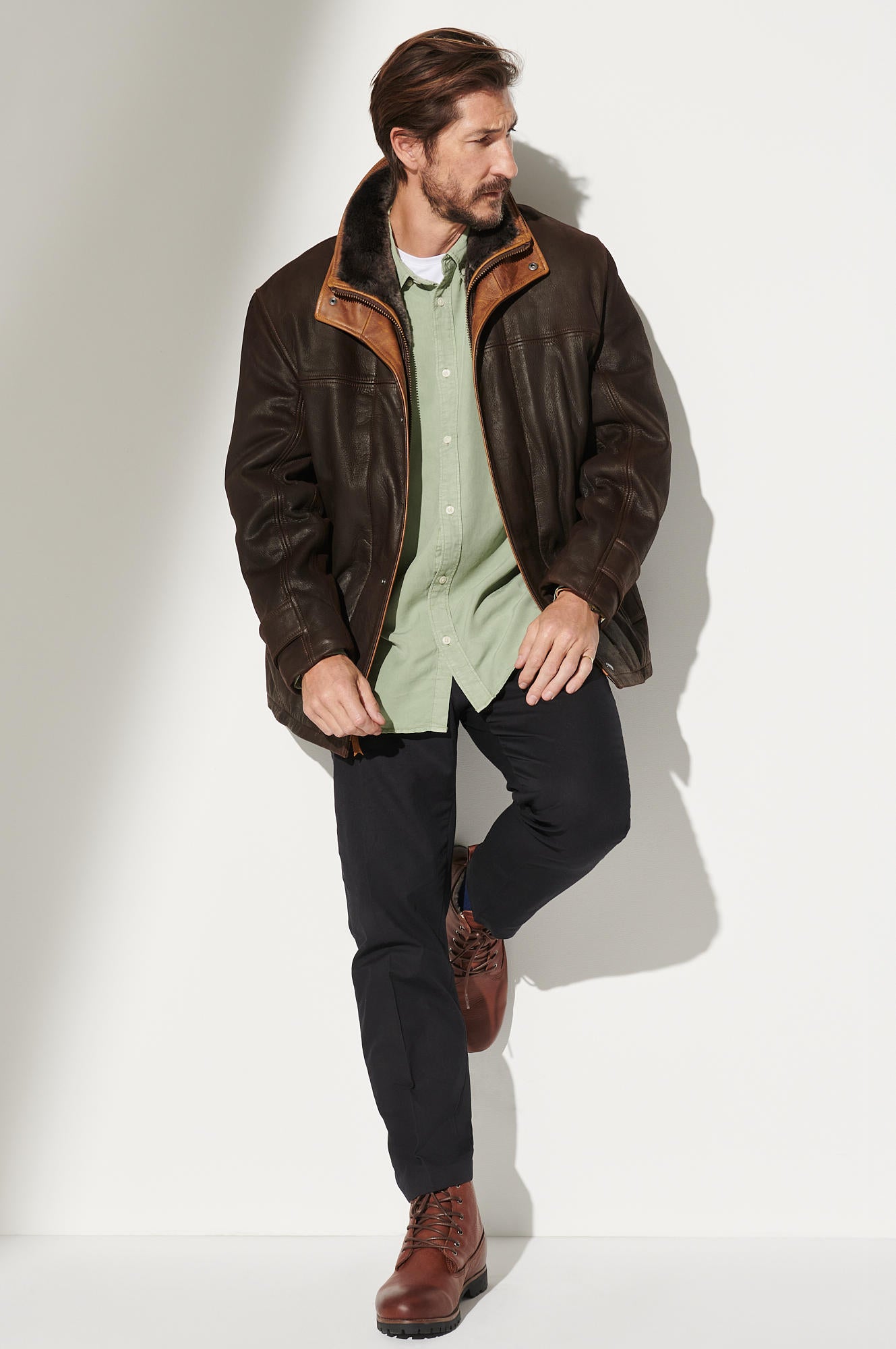 Men's Genuine Sheep Skin Leather Jacket [Dark Brown]