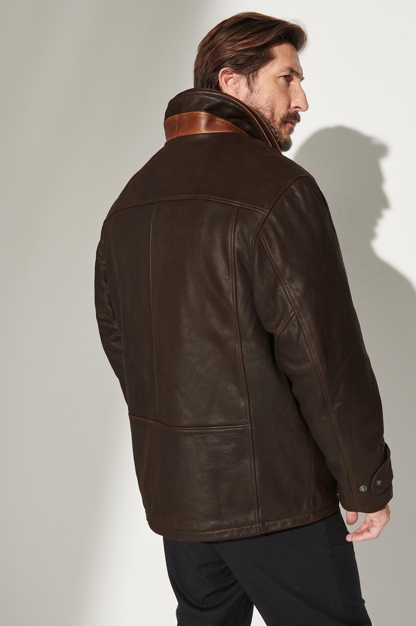 Men's Genuine Sheep Skin Leather Jacket [Dark Brown]
