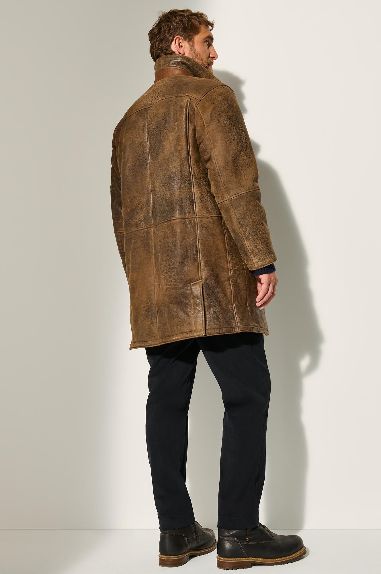 Men's Winter Double Collar Fur Leather Coats [Brown]