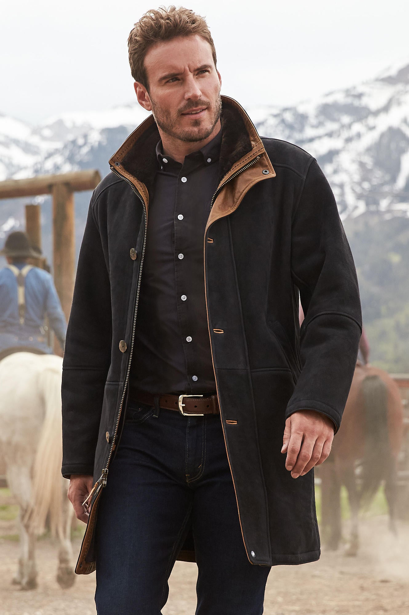 Men's Western Suede Leather Coats [Black]