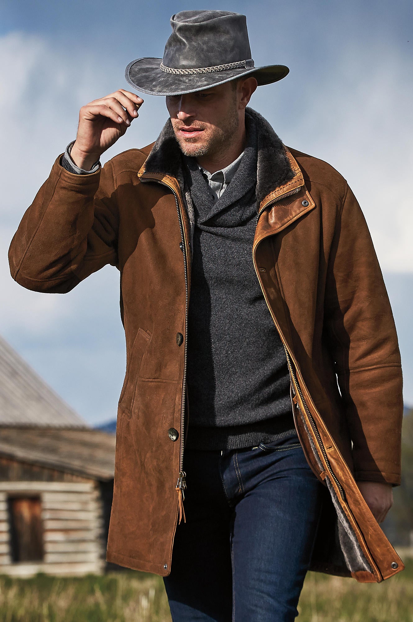 Men's Western Suede Leather Coats [Brown]