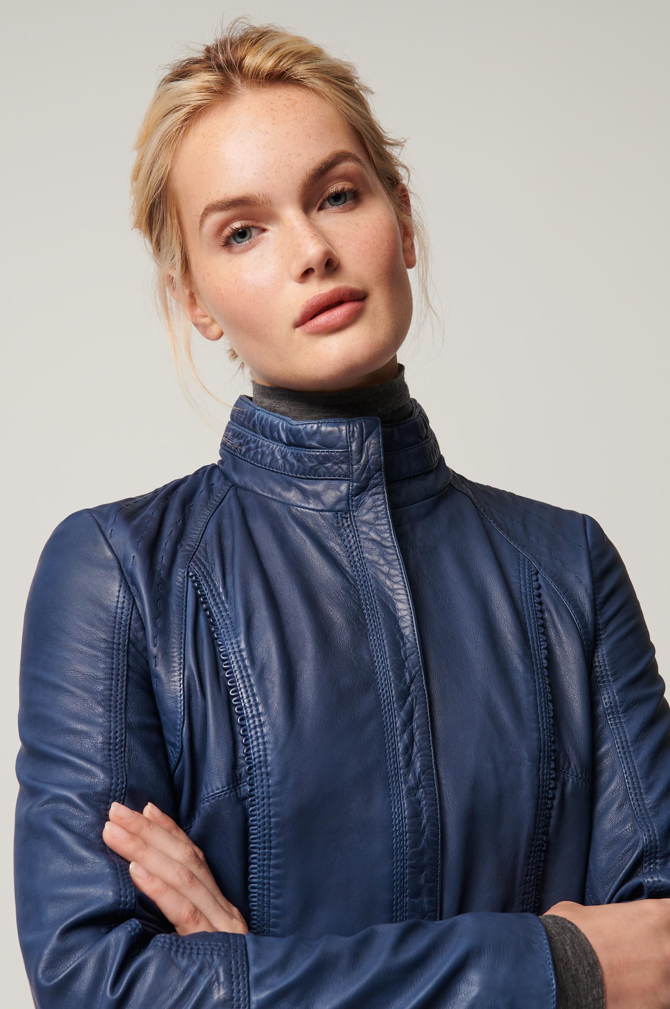 Women's Unique Leather Slim Fit Jacket [Navy]