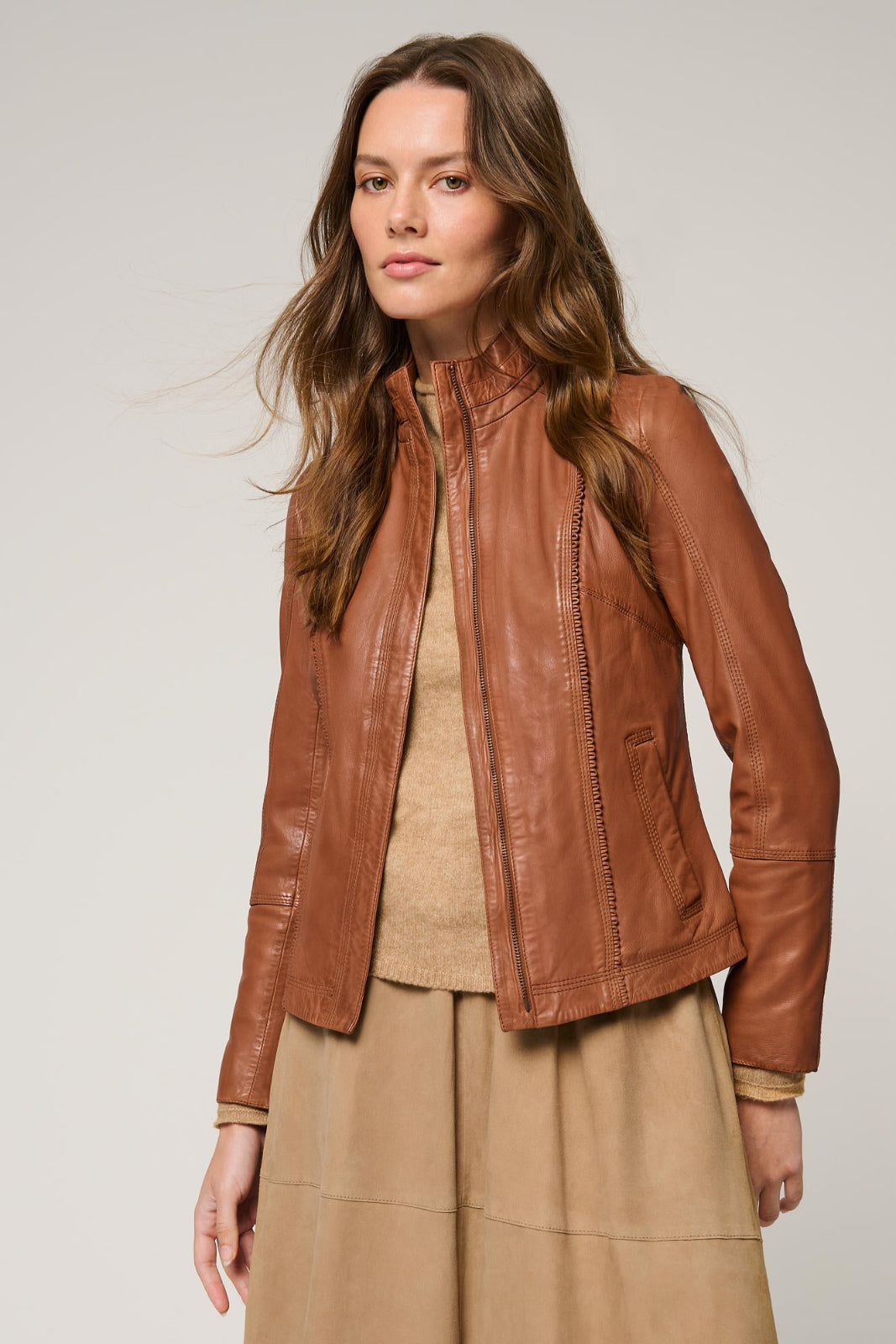 Women's Unique Leather Slim Fit Jacket [Brown]