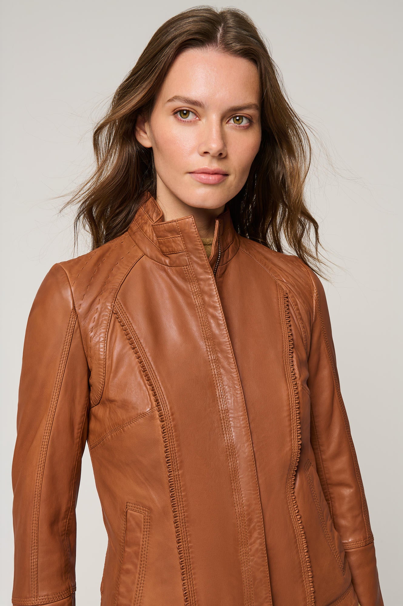 Women's Unique Leather Slim Fit Jacket [Brown]