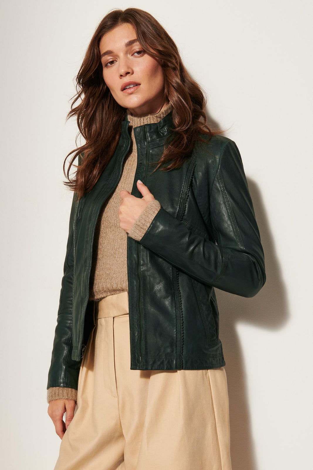 Women's Unique Leather Slim Fit Jacket [Dark Green]