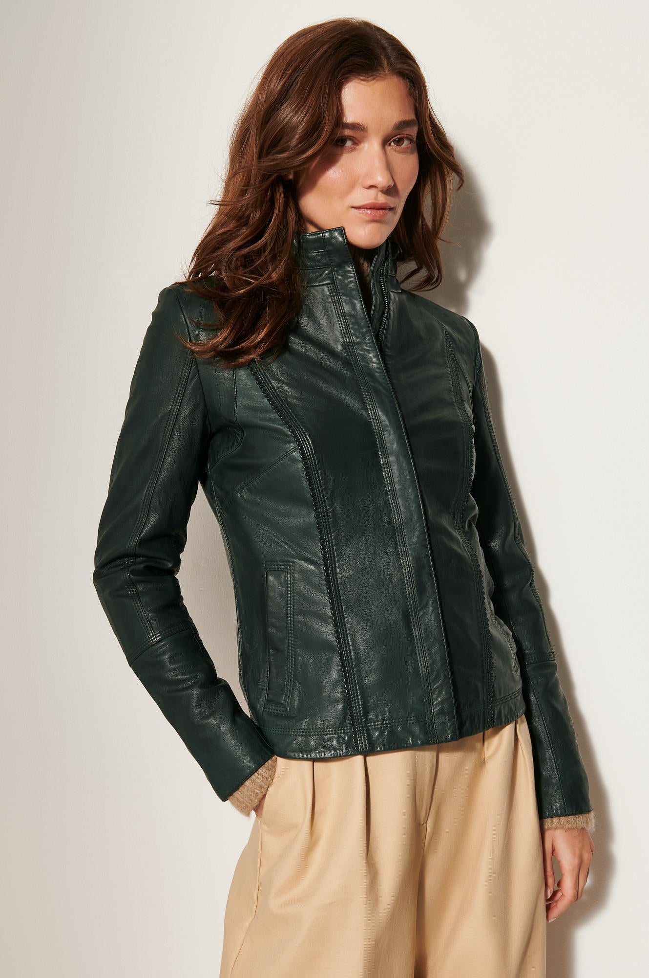 Women's Unique Leather Slim Fit Jacket [Dark Green]