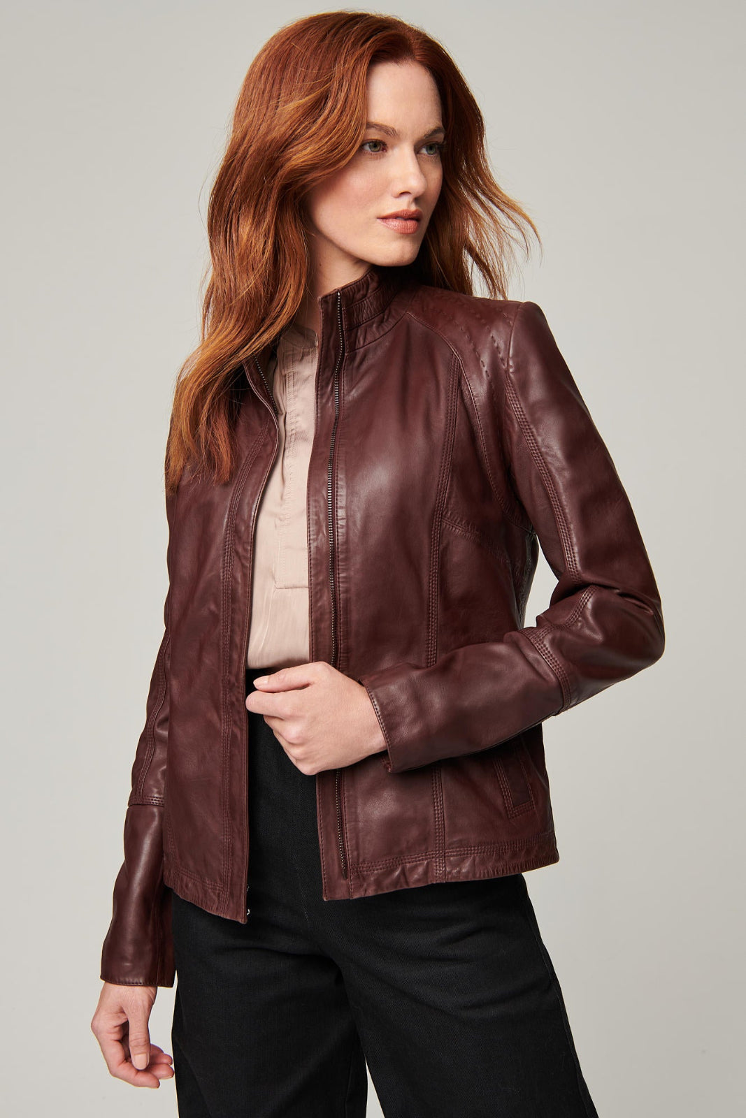 Women's Real Leather Unique Jacket [Maroon]
