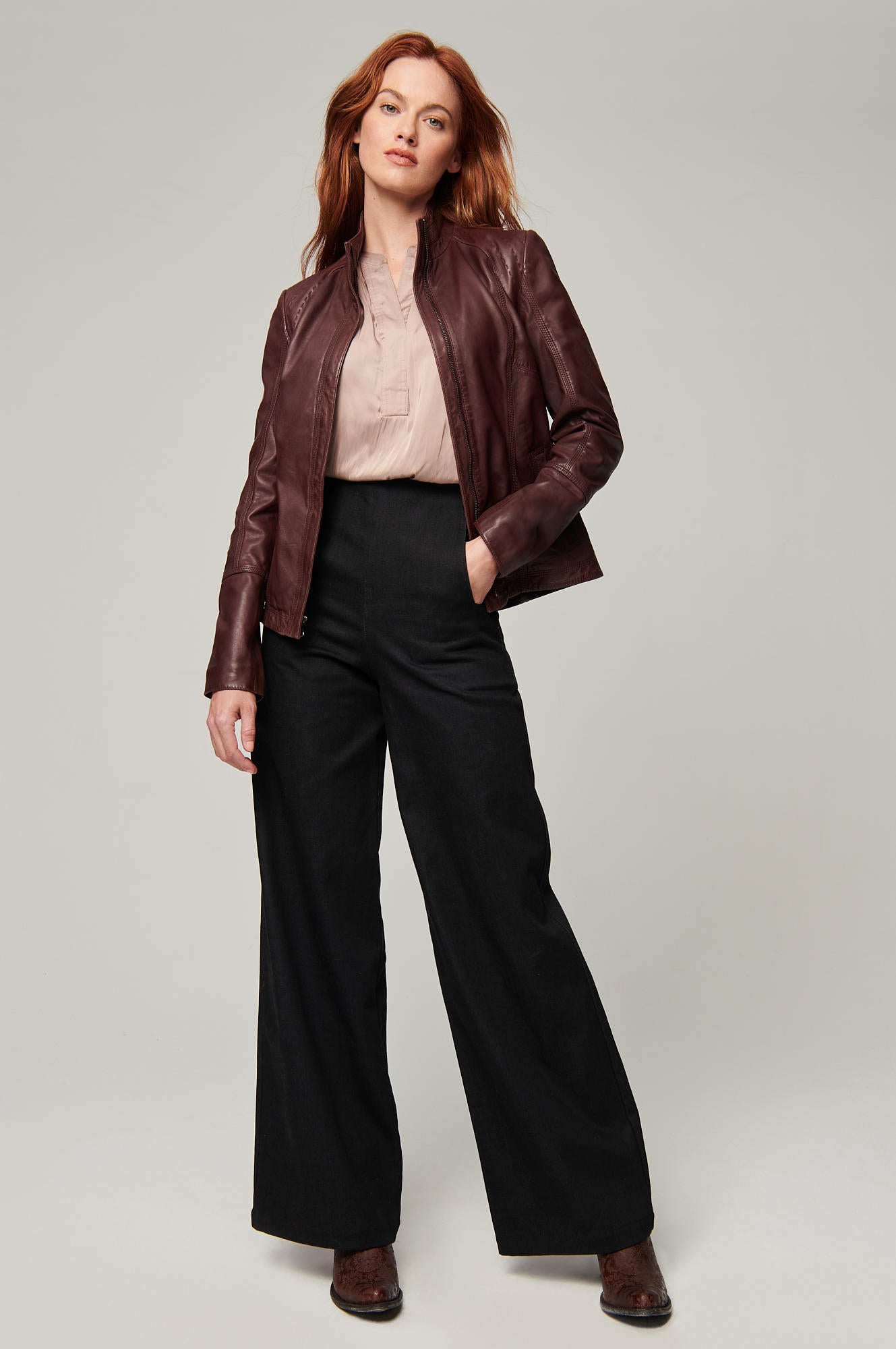 Women's Real Leather Unique Jacket [Maroon]